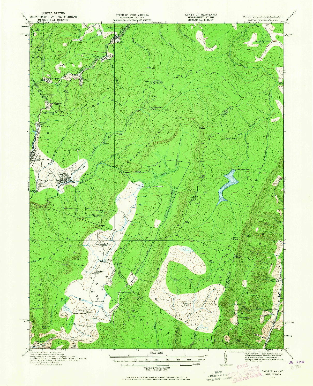USGS 1:62500-SCALE QUADRANGLE FOR DAVIS, WV 1919