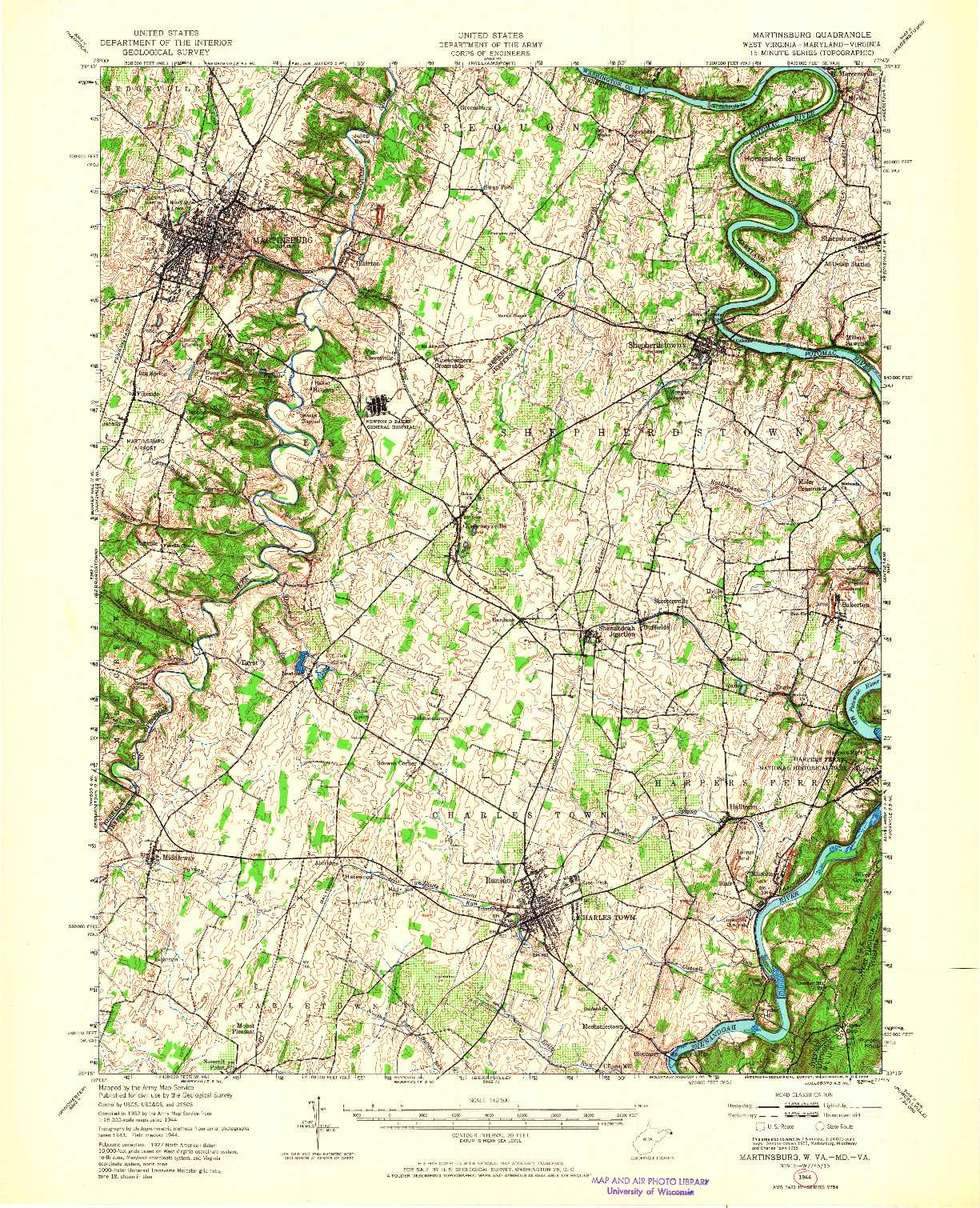 USGS 1:62500-SCALE QUADRANGLE FOR MARTINSBURG, WV 1944