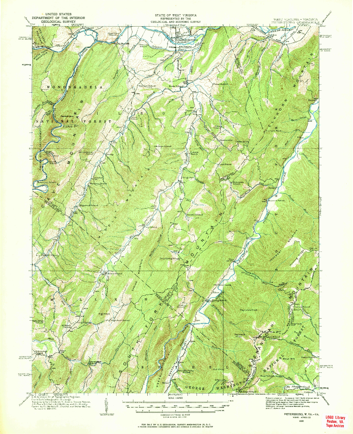 USGS 1:62500-SCALE QUADRANGLE FOR PETERSBURG, WV 1920