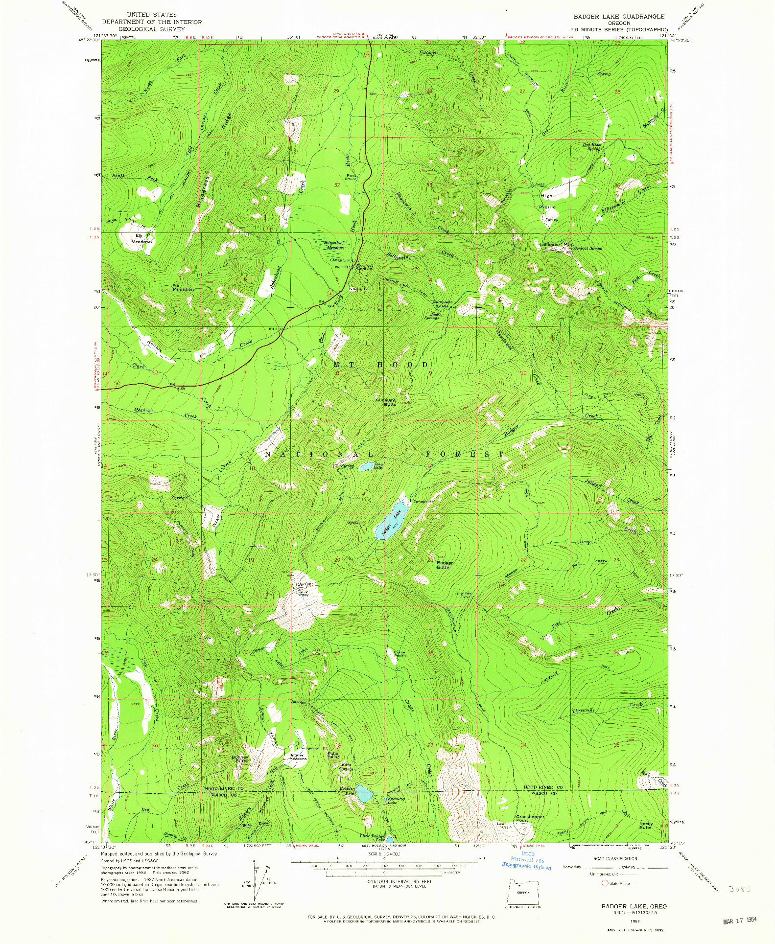 USGS 1:24000-SCALE QUADRANGLE FOR BADGER LAKE, OR 1962