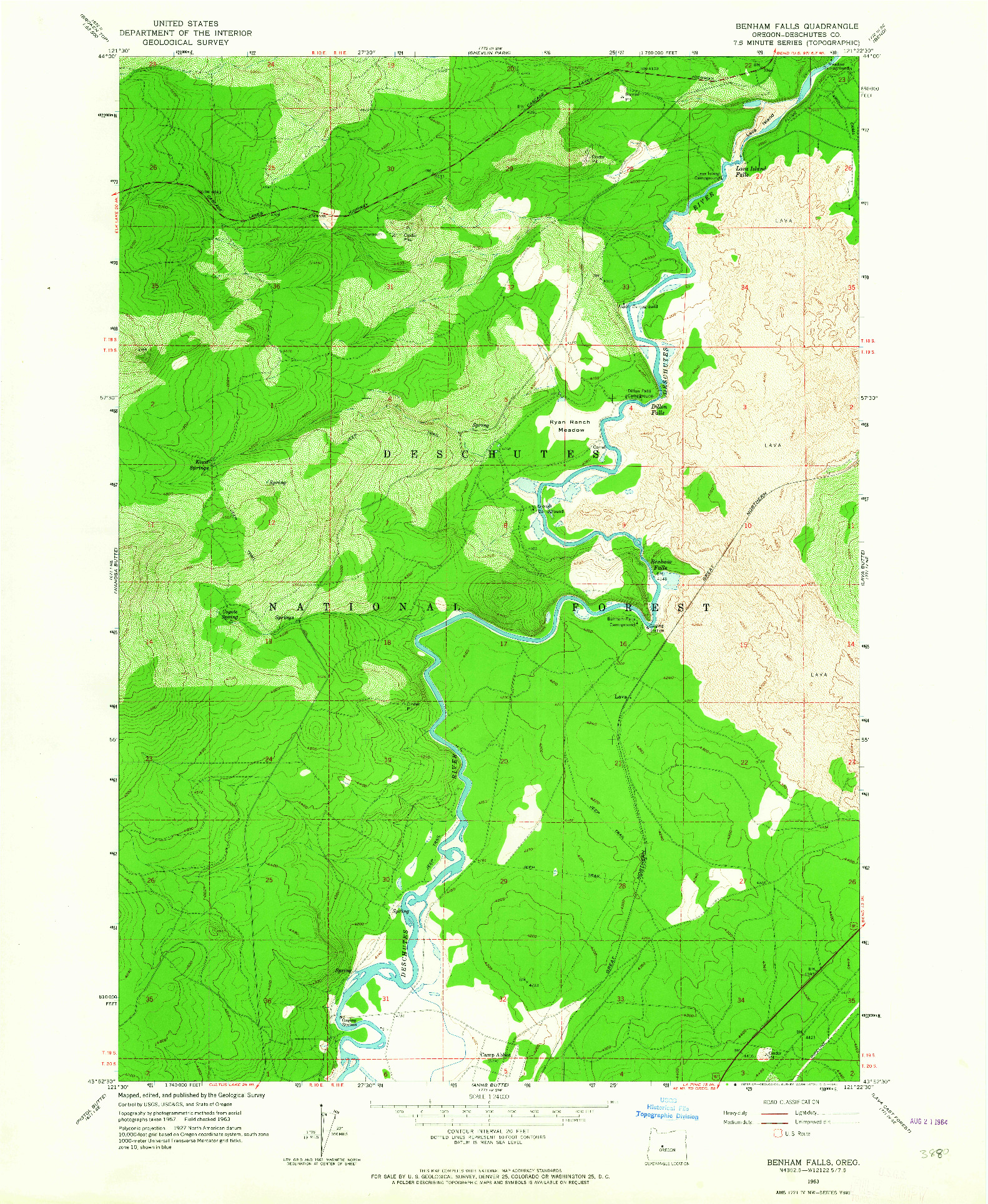 USGS 1:24000-SCALE QUADRANGLE FOR BENHAM FALLS, OR 1963