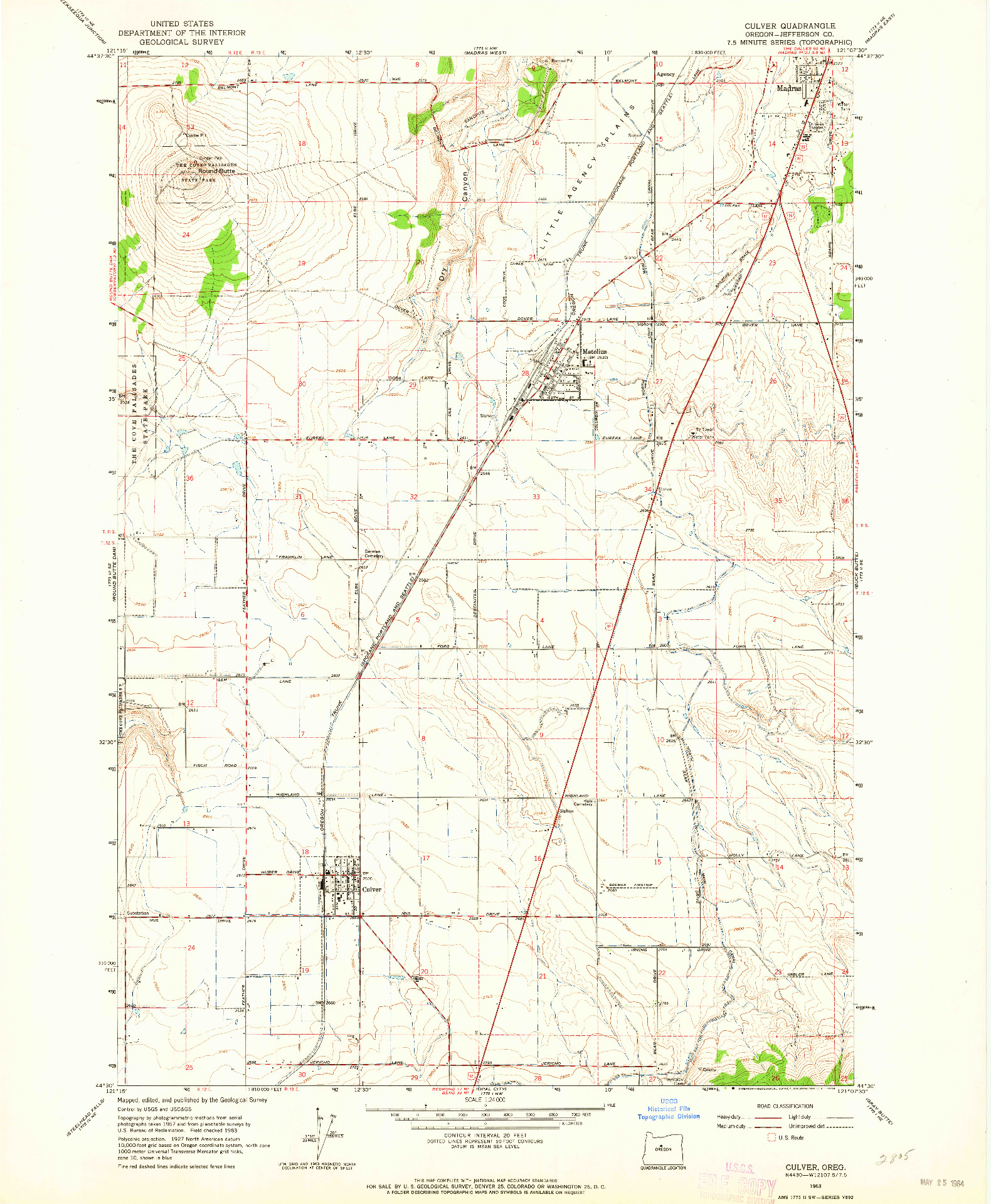 USGS 1:24000-SCALE QUADRANGLE FOR CULVER, OR 1963