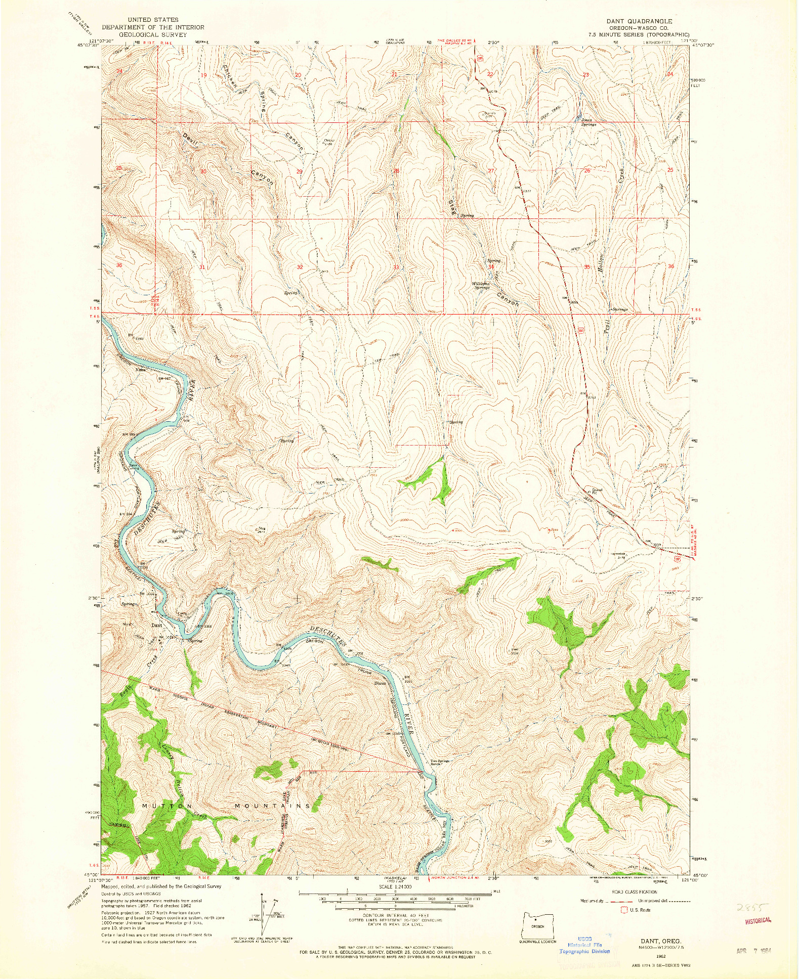 USGS 1:24000-SCALE QUADRANGLE FOR DANT, OR 1962