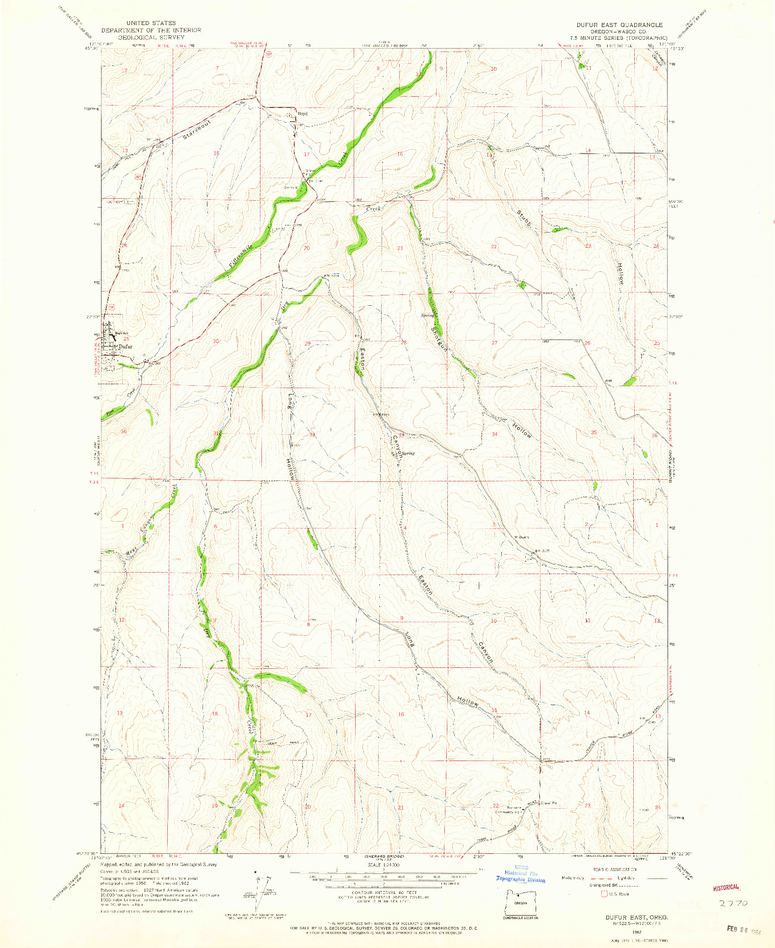 USGS 1:24000-SCALE QUADRANGLE FOR DUFUR EAST, OR 1962