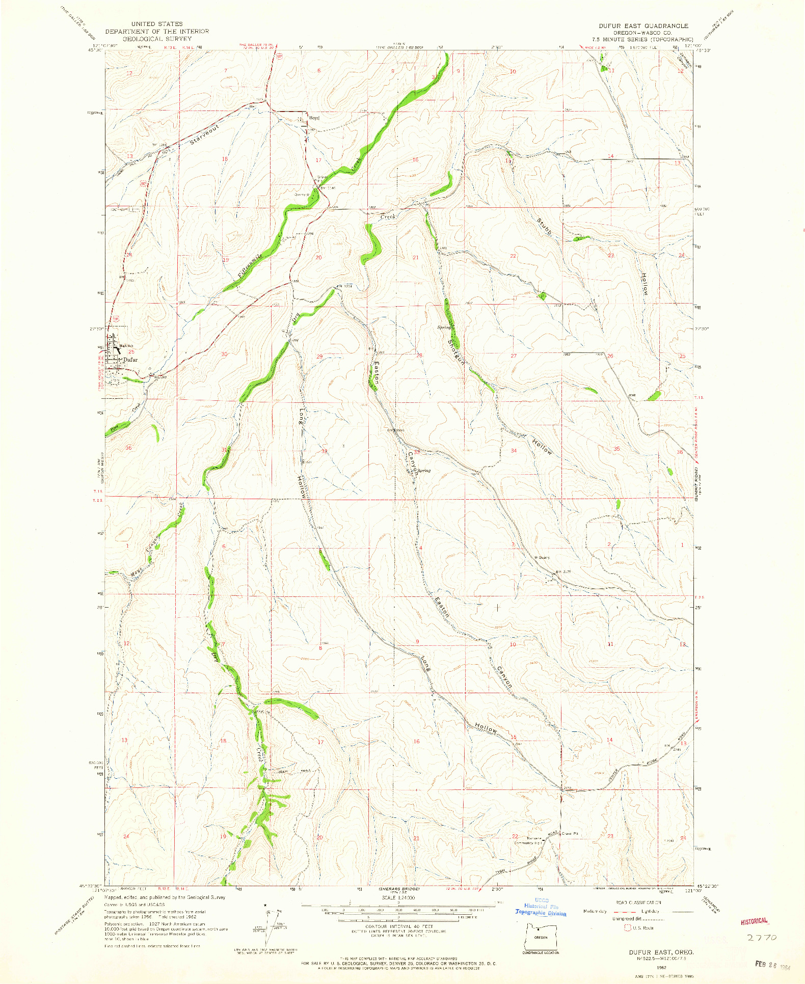 USGS 1:24000-SCALE QUADRANGLE FOR DUFUR EAST, OR 1962