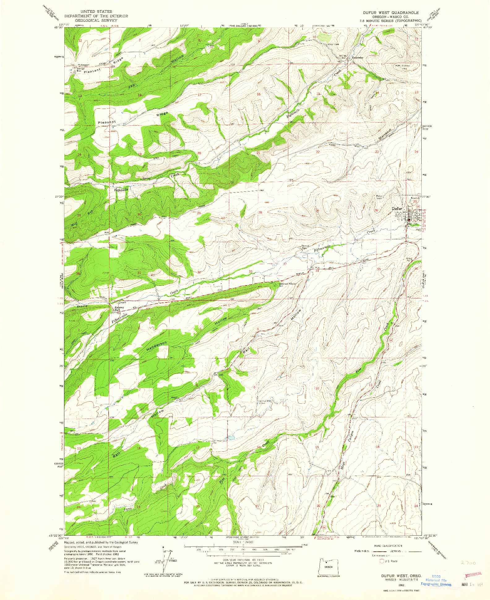 USGS 1:24000-SCALE QUADRANGLE FOR DUFUR WEST, OR 1962