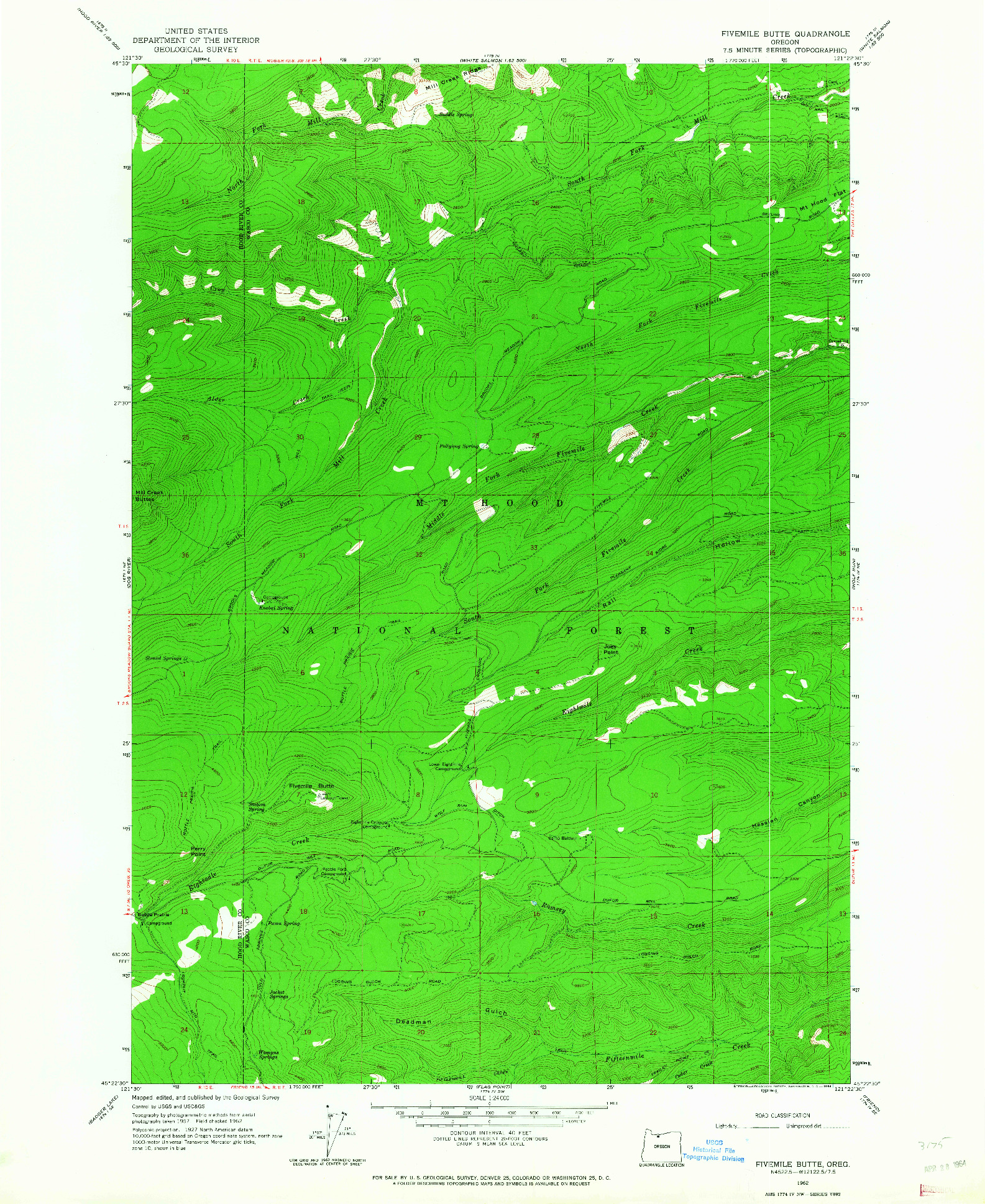 USGS 1:24000-SCALE QUADRANGLE FOR FIVEMILE BUTTE, OR 1962