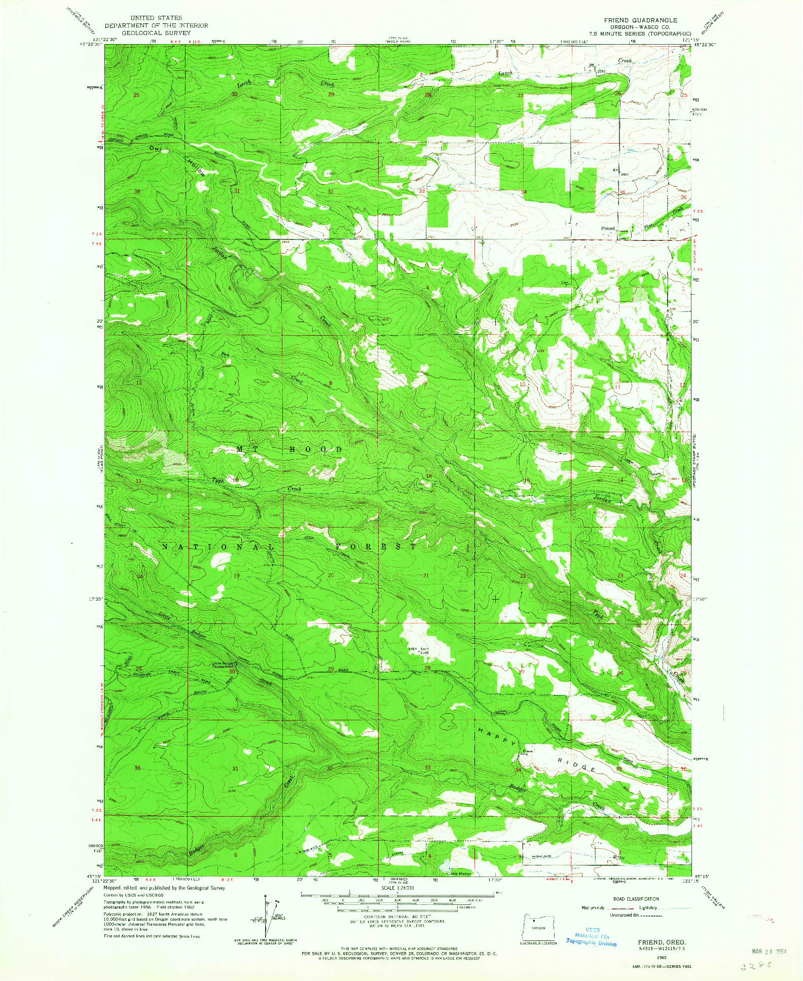 USGS 1:24000-SCALE QUADRANGLE FOR FRIEND, OR 1962