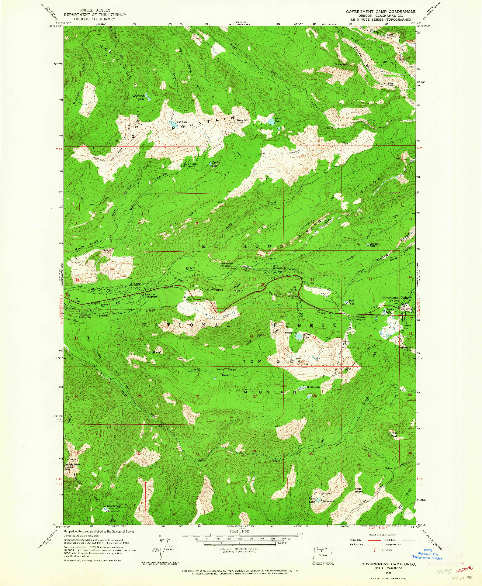 USGS 1:24000-SCALE QUADRANGLE FOR GOVERNMENT CAMP, OR 1962