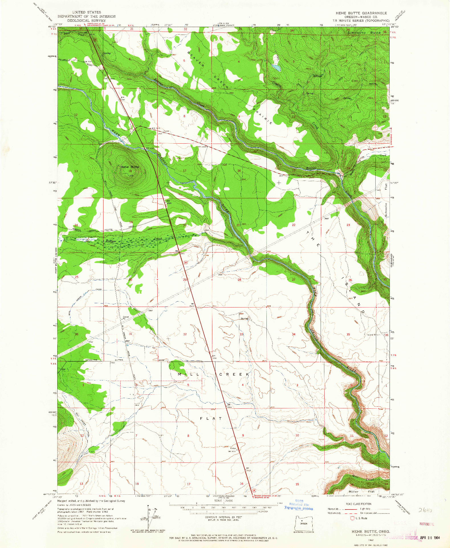 USGS 1:24000-SCALE QUADRANGLE FOR HEHE BUTTE, OR 1962