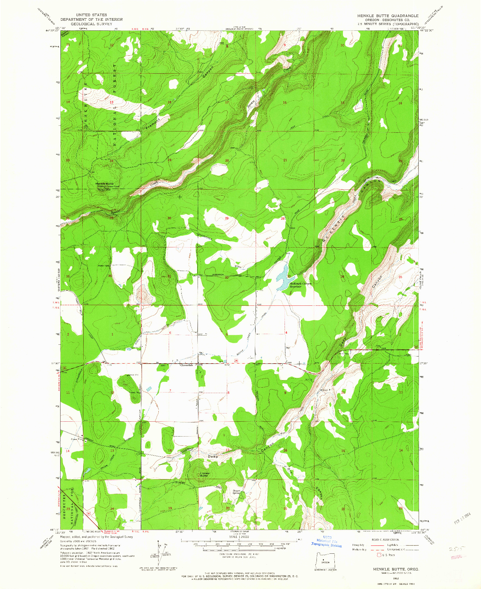 USGS 1:24000-SCALE QUADRANGLE FOR HENKLE BUTTE, OR 1962