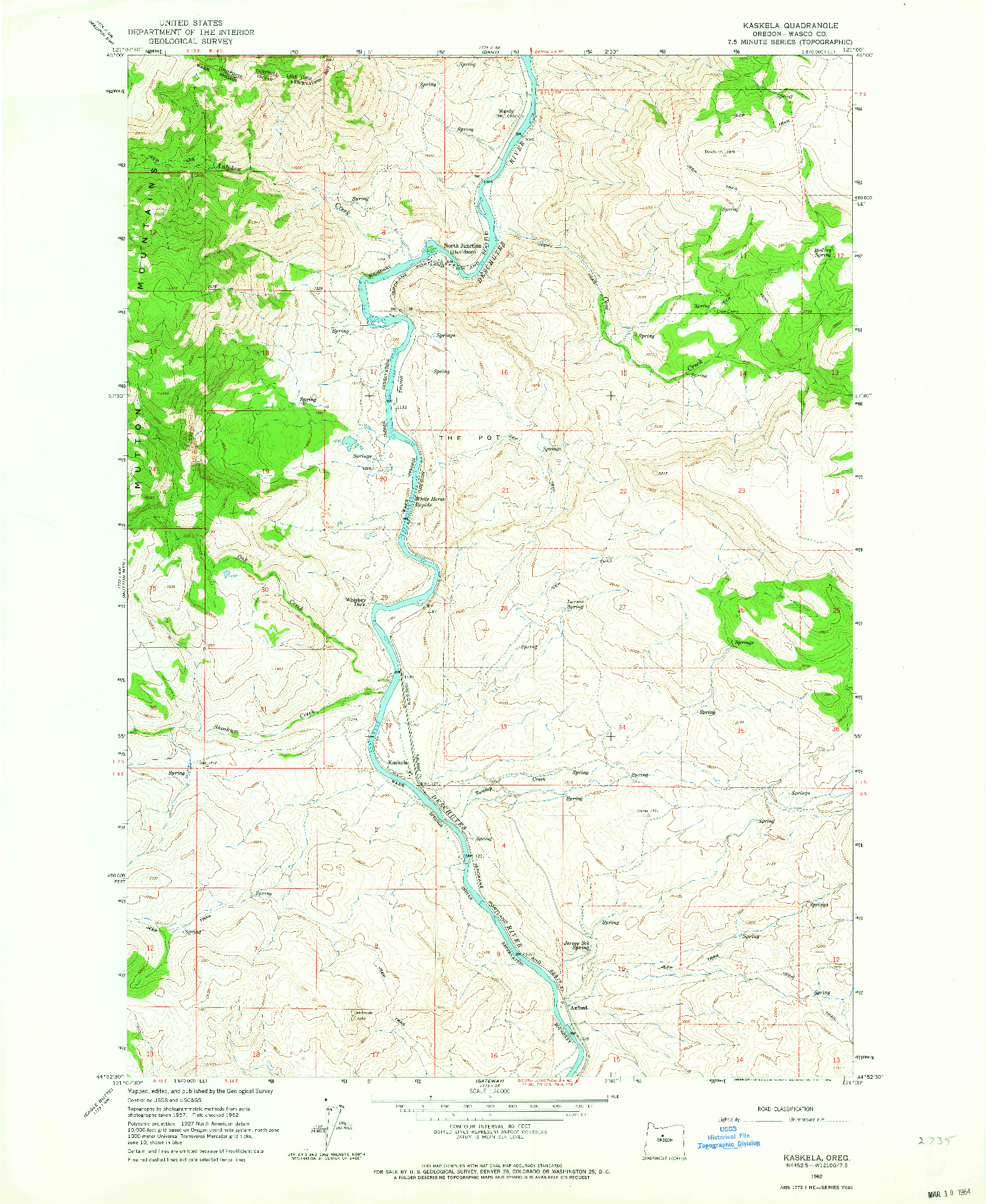 USGS 1:24000-SCALE QUADRANGLE FOR KASKELA, OR 1962