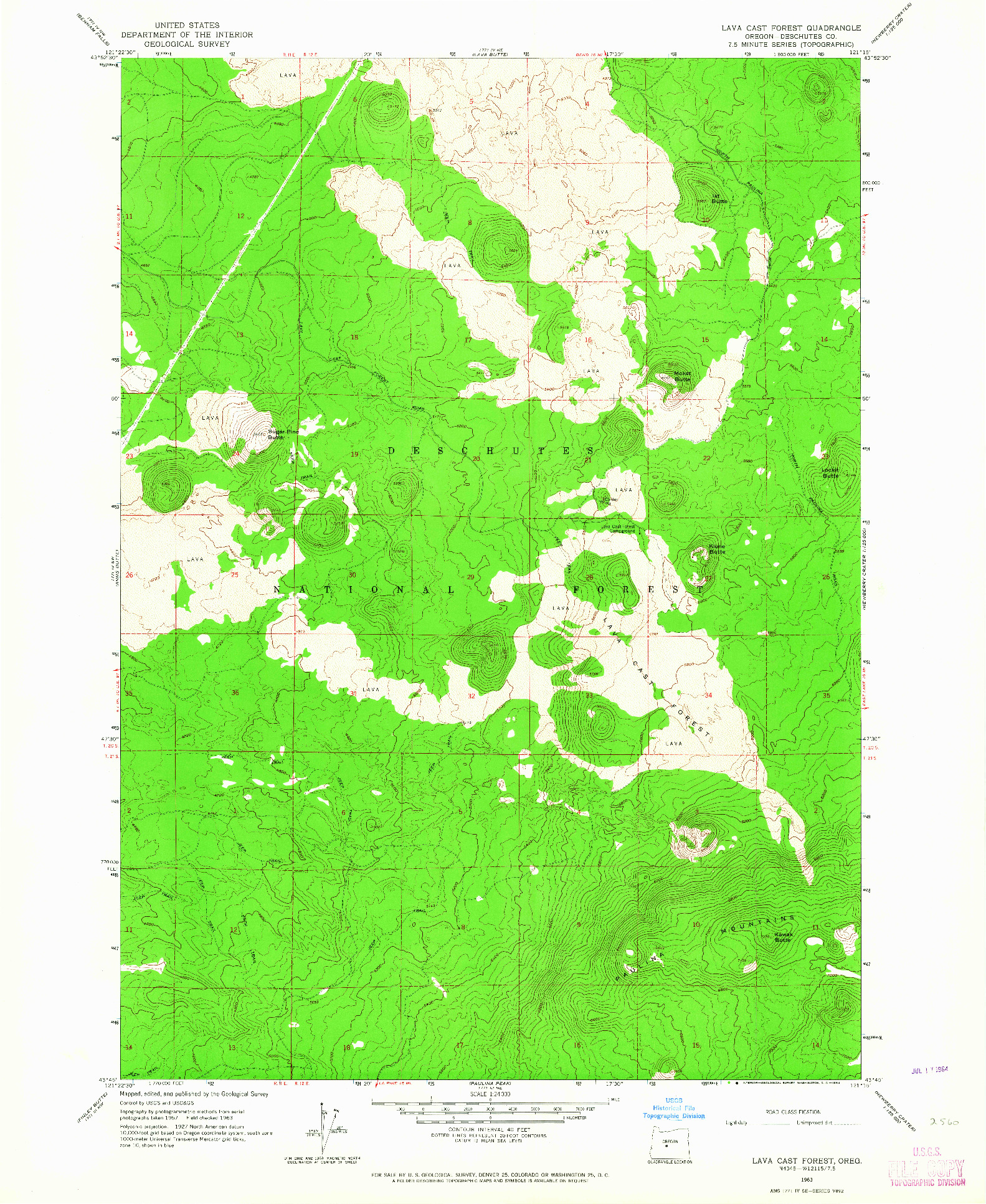 USGS 1:24000-SCALE QUADRANGLE FOR LAVA CAST FOREST, OR 1963