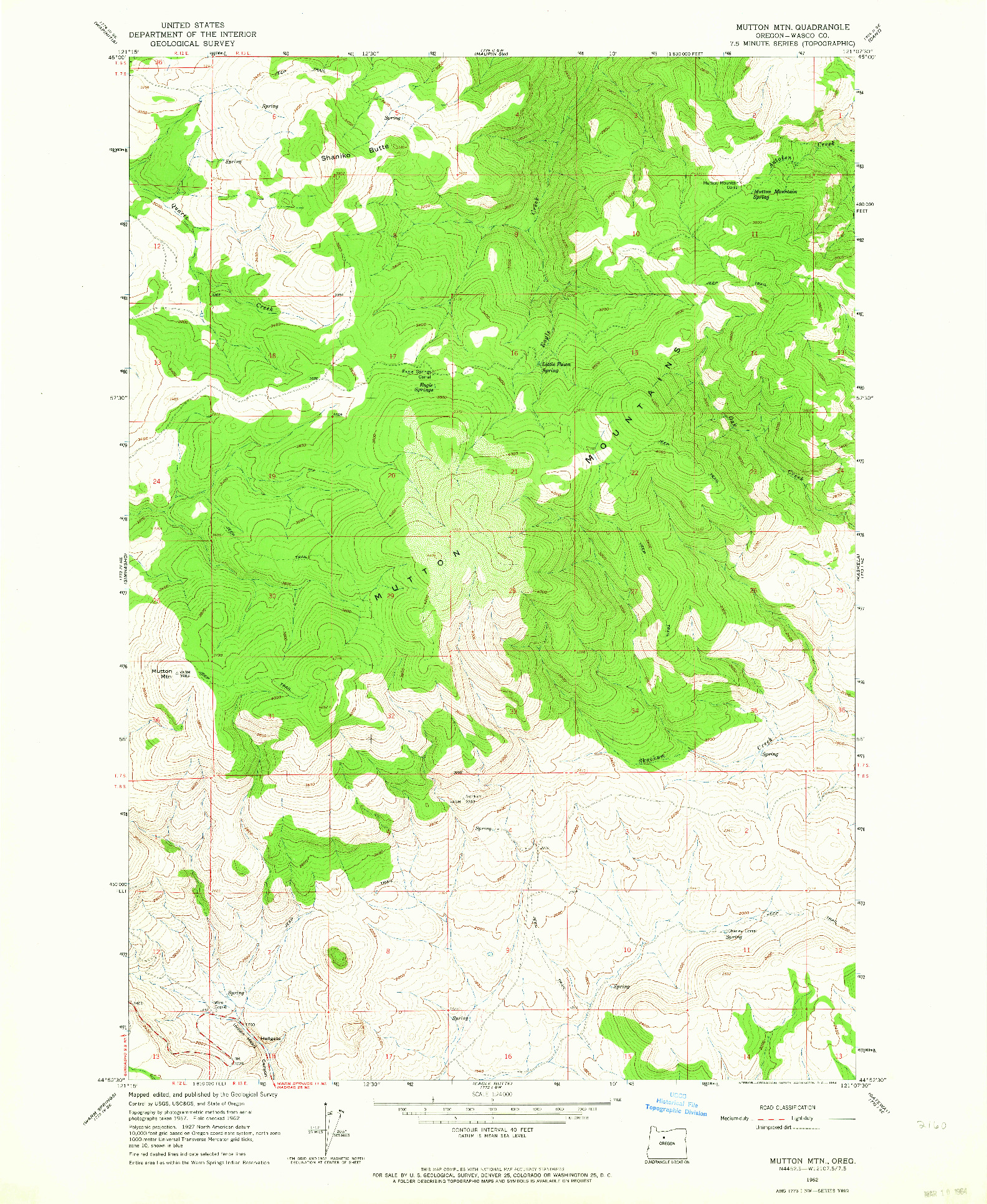 USGS 1:24000-SCALE QUADRANGLE FOR MUTTON MTN, OR 1962