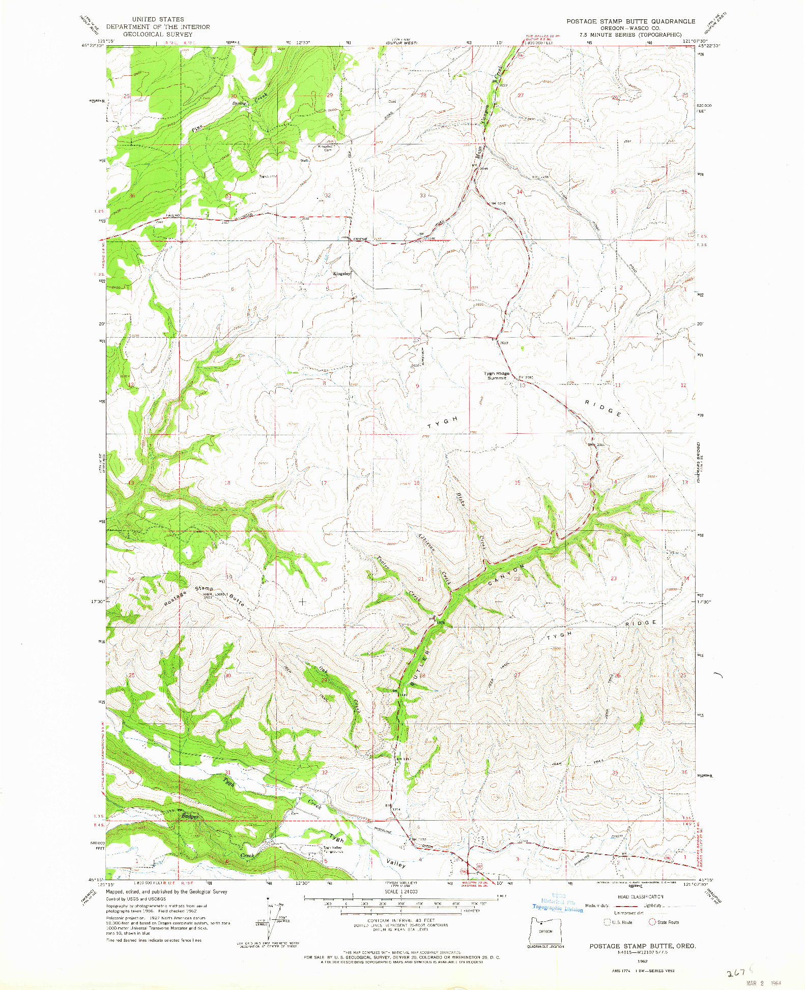 USGS 1:24000-SCALE QUADRANGLE FOR POSTAGE STAMP BUTTE, OR 1962