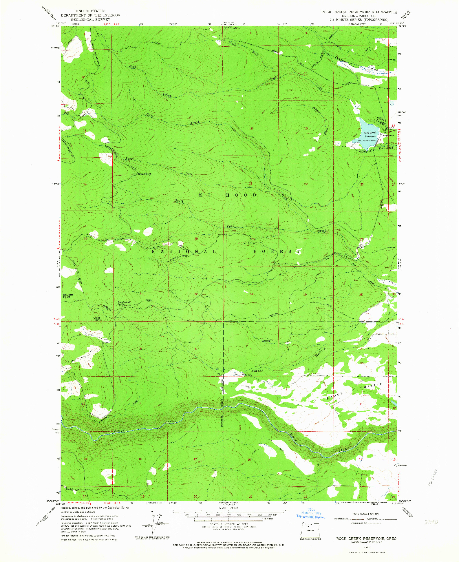 USGS 1:24000-SCALE QUADRANGLE FOR ROCK CREEK RESERVOIR, OR 1962
