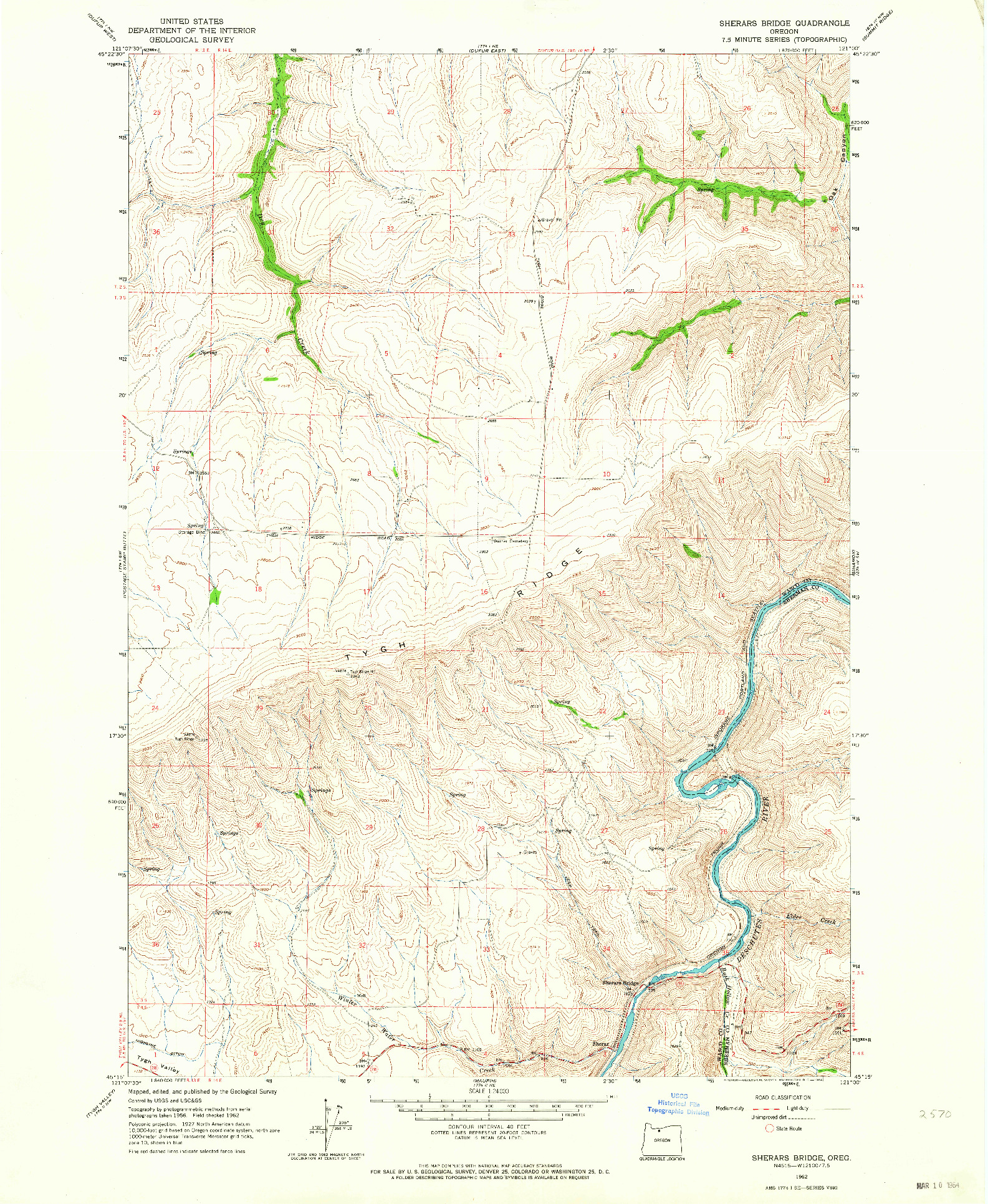 USGS 1:24000-SCALE QUADRANGLE FOR SHERARS BRIDGE, OR 1962