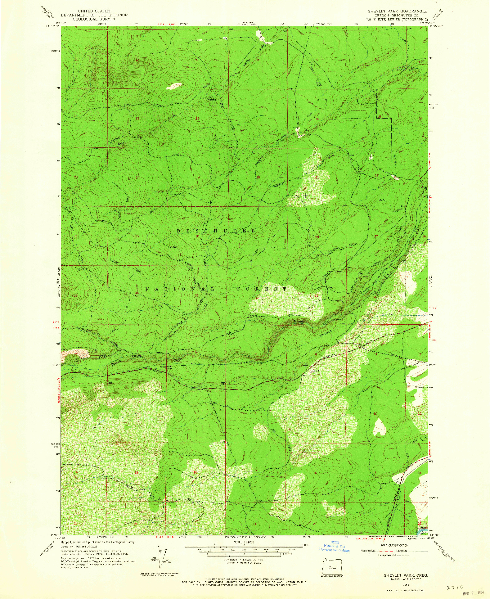 USGS 1:24000-SCALE QUADRANGLE FOR SHEVLIN PARK, OR 1962