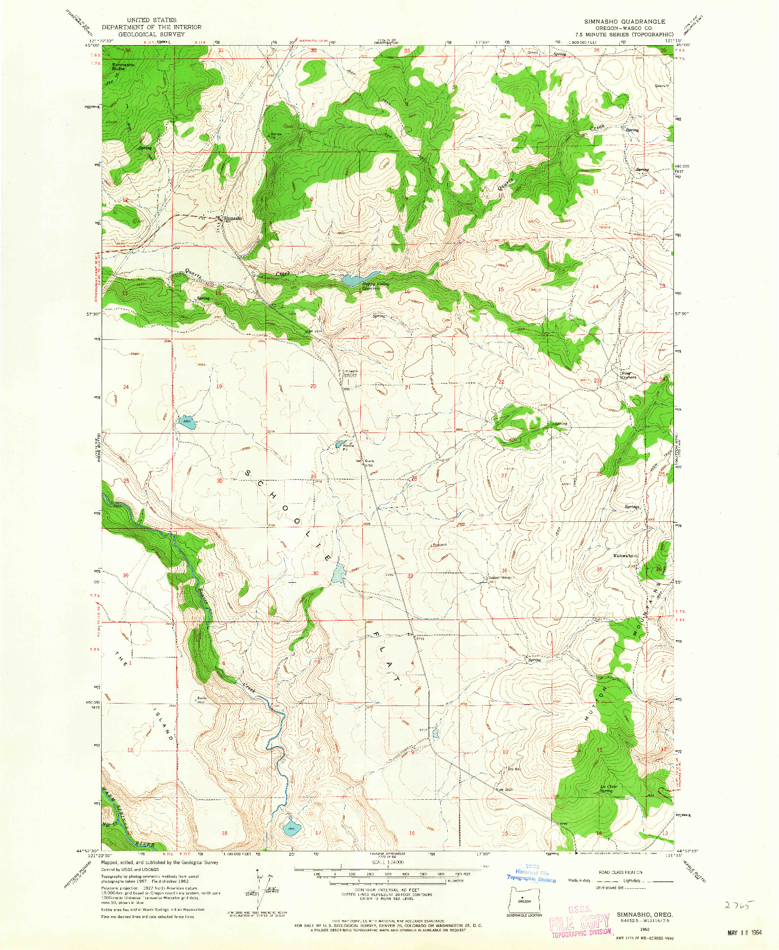 USGS 1:24000-SCALE QUADRANGLE FOR SIMNASHO, OR 1962