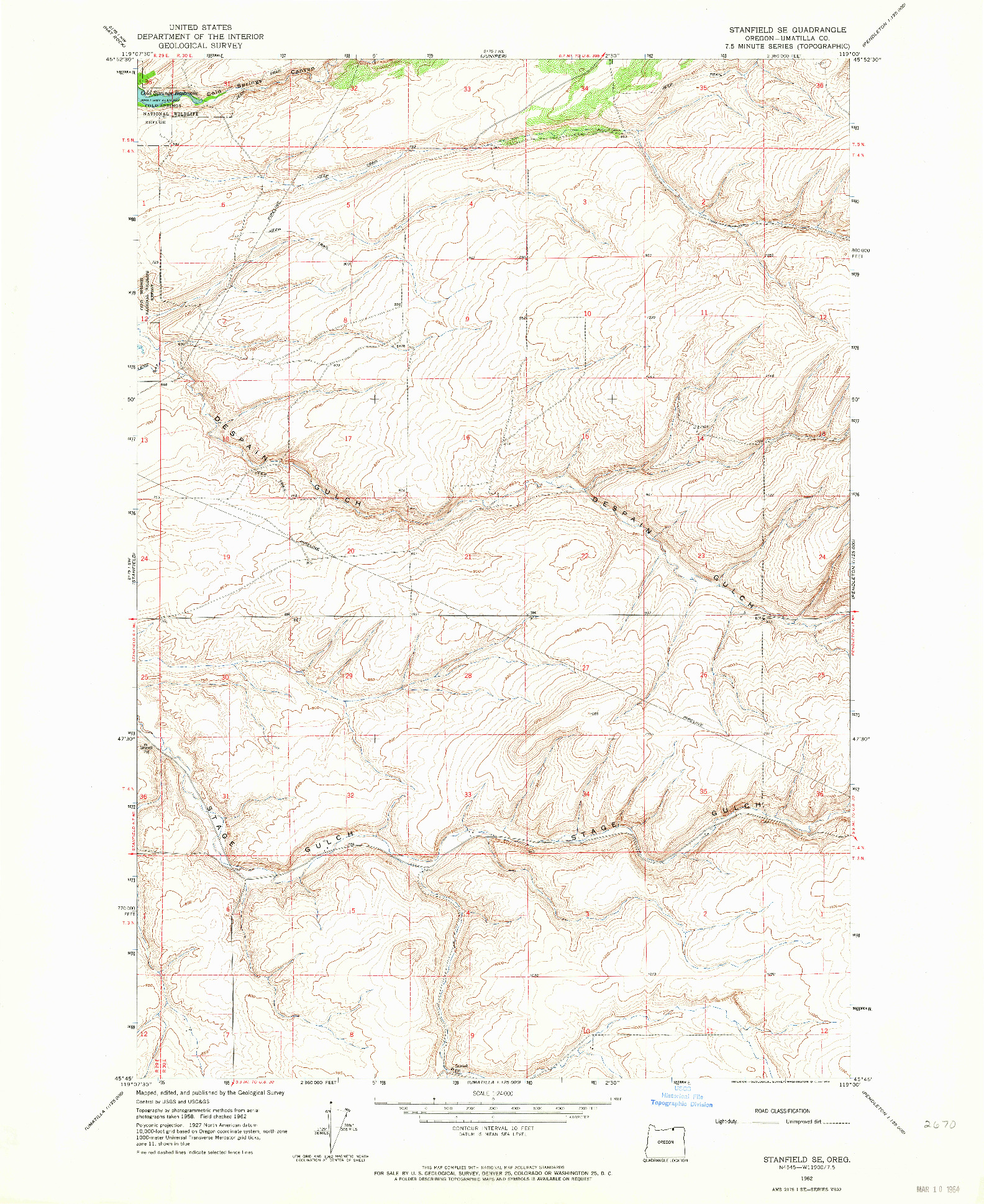 USGS 1:24000-SCALE QUADRANGLE FOR STANFIELD SE, OR 1962