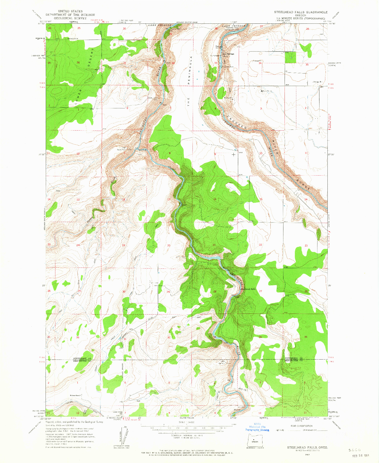 USGS 1:24000-SCALE QUADRANGLE FOR STEELHEAD FALLS, OR 1962