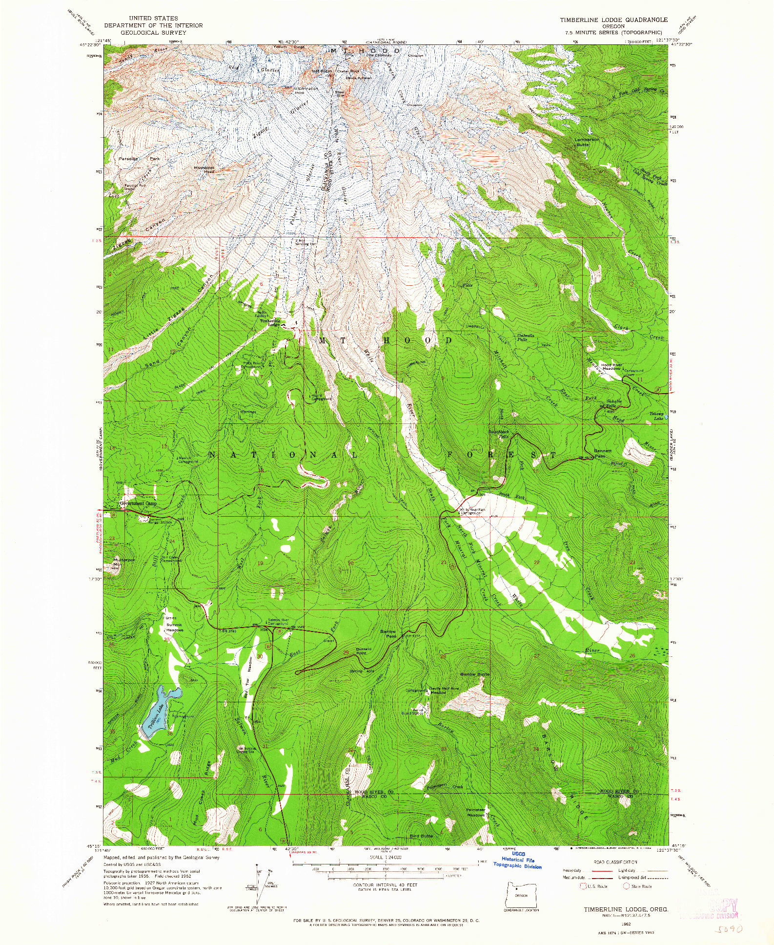 USGS 1:24000-SCALE QUADRANGLE FOR TIMBERLINE LODGE, OR 1962