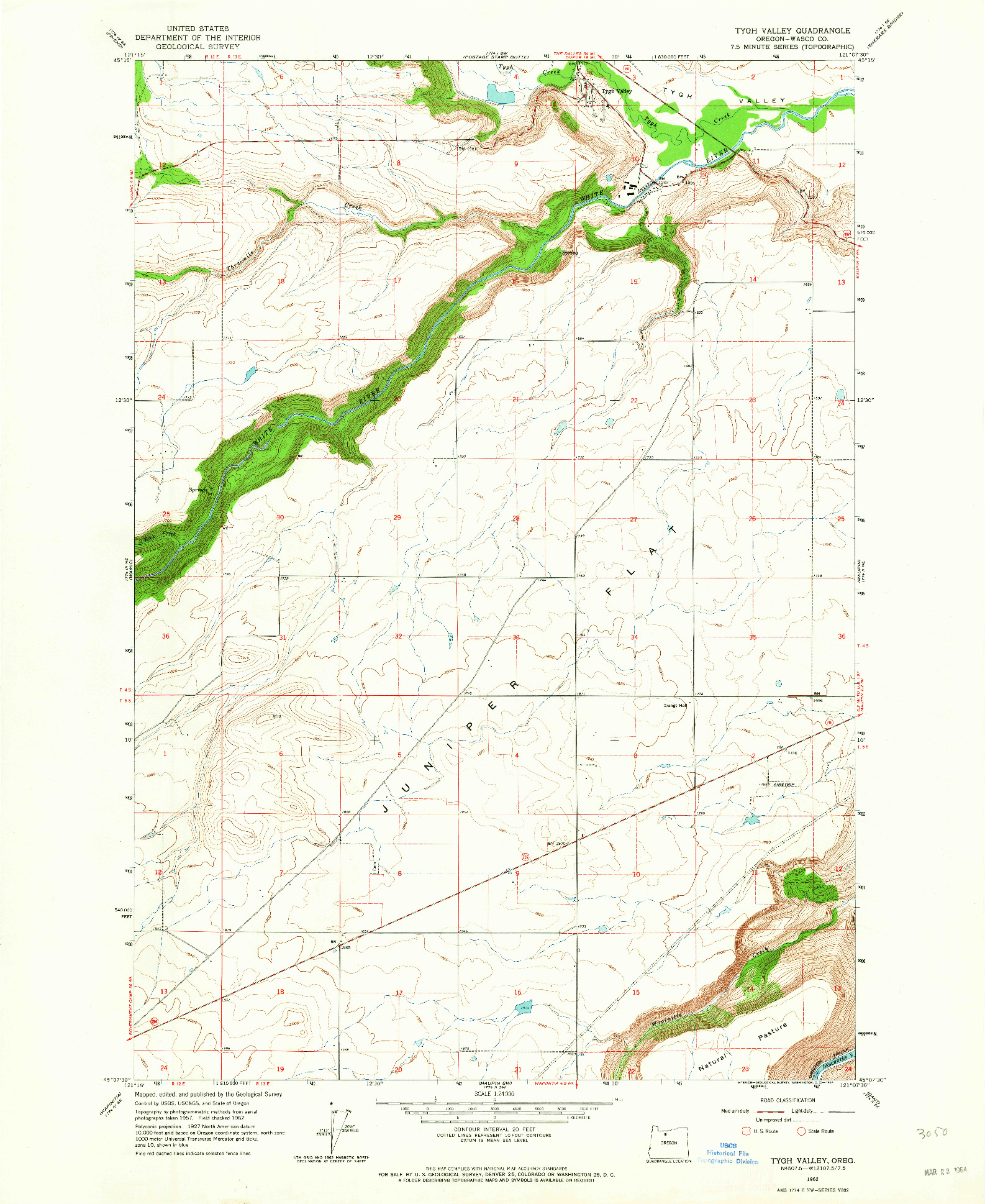 USGS 1:24000-SCALE QUADRANGLE FOR TYGH VALLEY, OR 1962