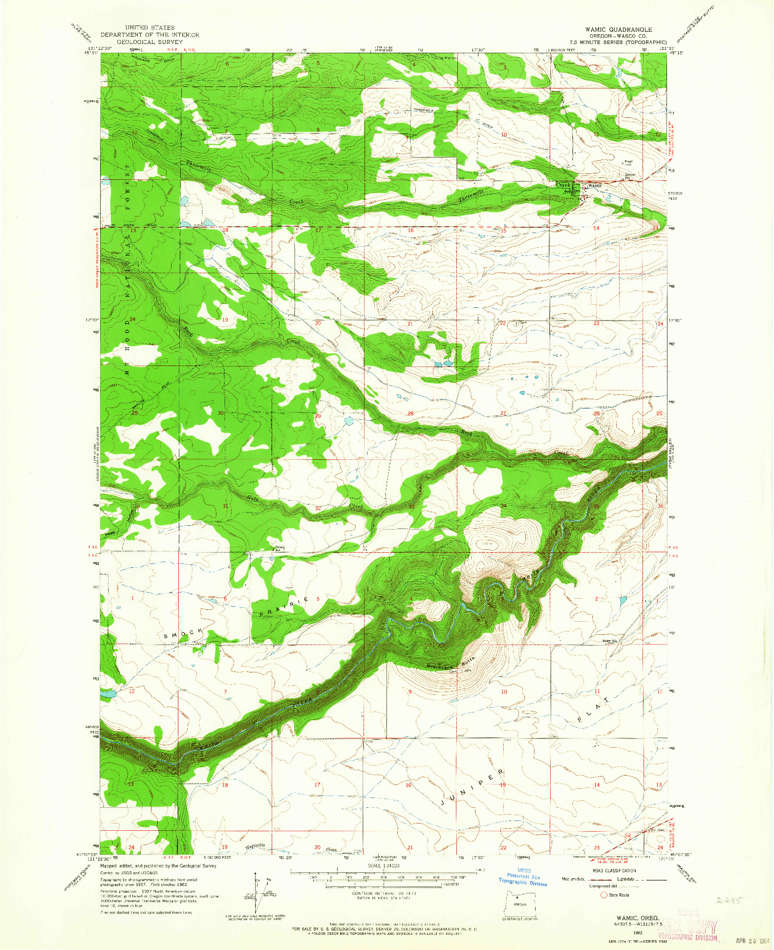 USGS 1:24000-SCALE QUADRANGLE FOR WAMIC, OR 1962