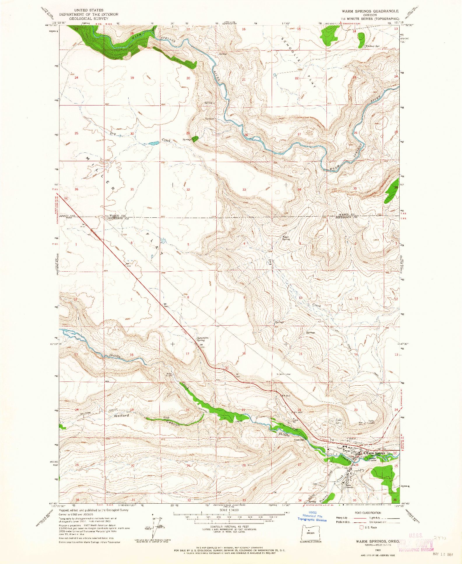 USGS 1:24000-SCALE QUADRANGLE FOR WARM SPRINGS, OR 1963