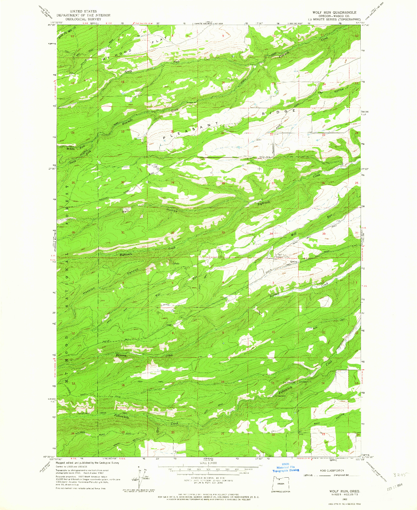 USGS 1:24000-SCALE QUADRANGLE FOR WOLF RUN, OR 1962