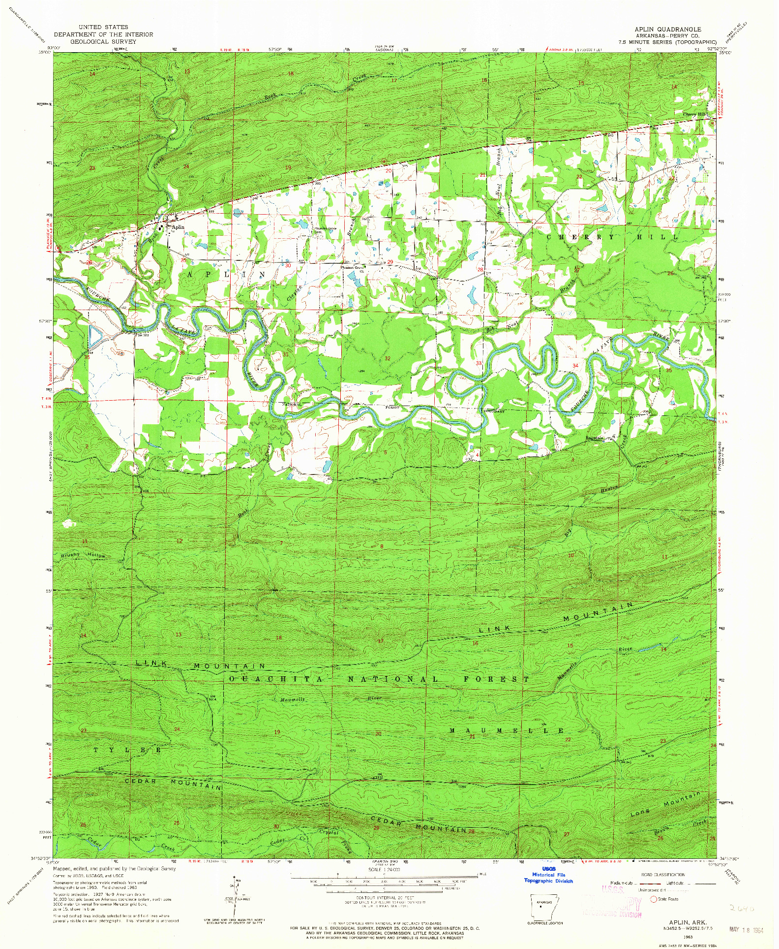 USGS 1:24000-SCALE QUADRANGLE FOR APLIN, AR 1963