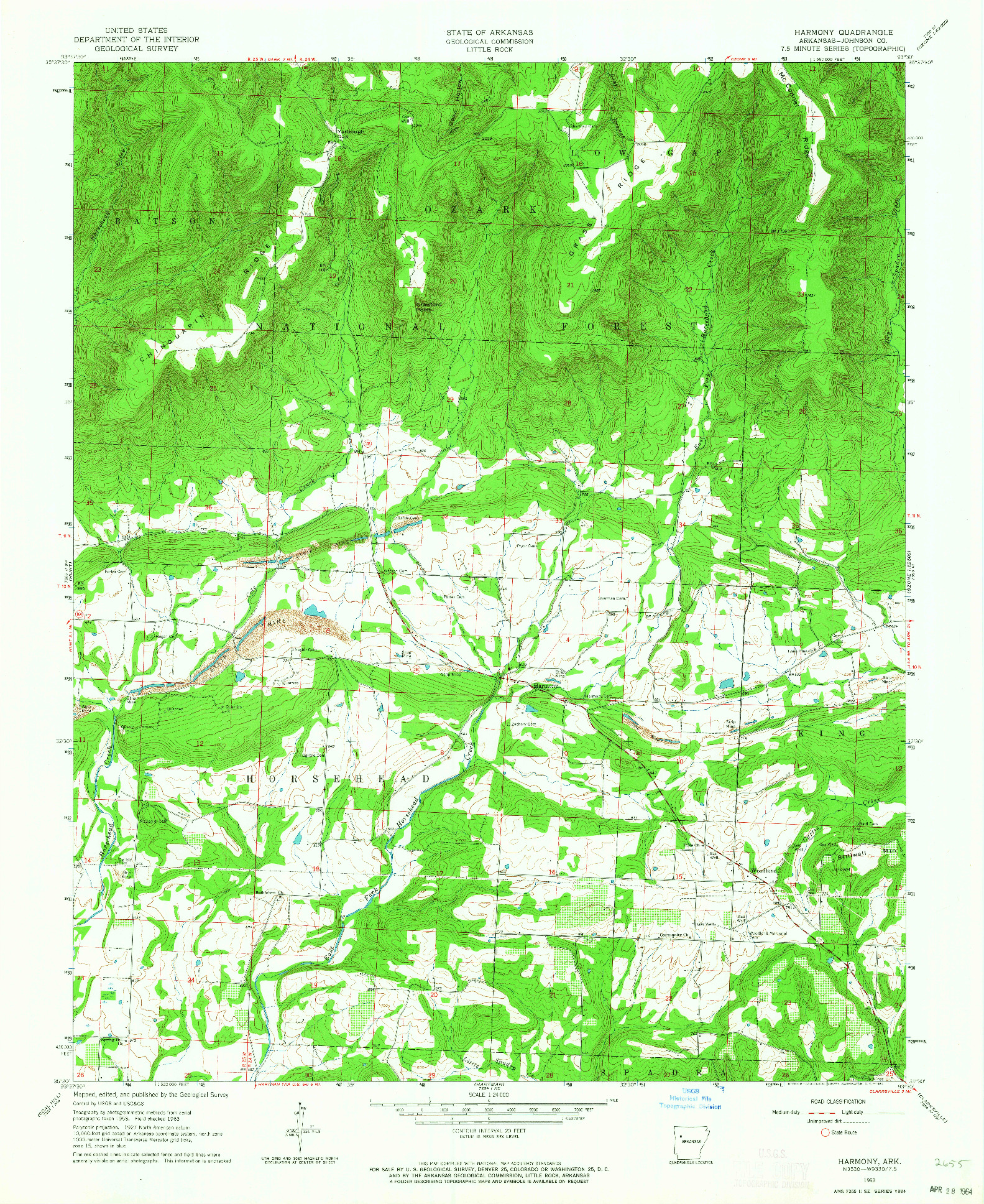 USGS 1:24000-SCALE QUADRANGLE FOR HARMONY, AR 1963