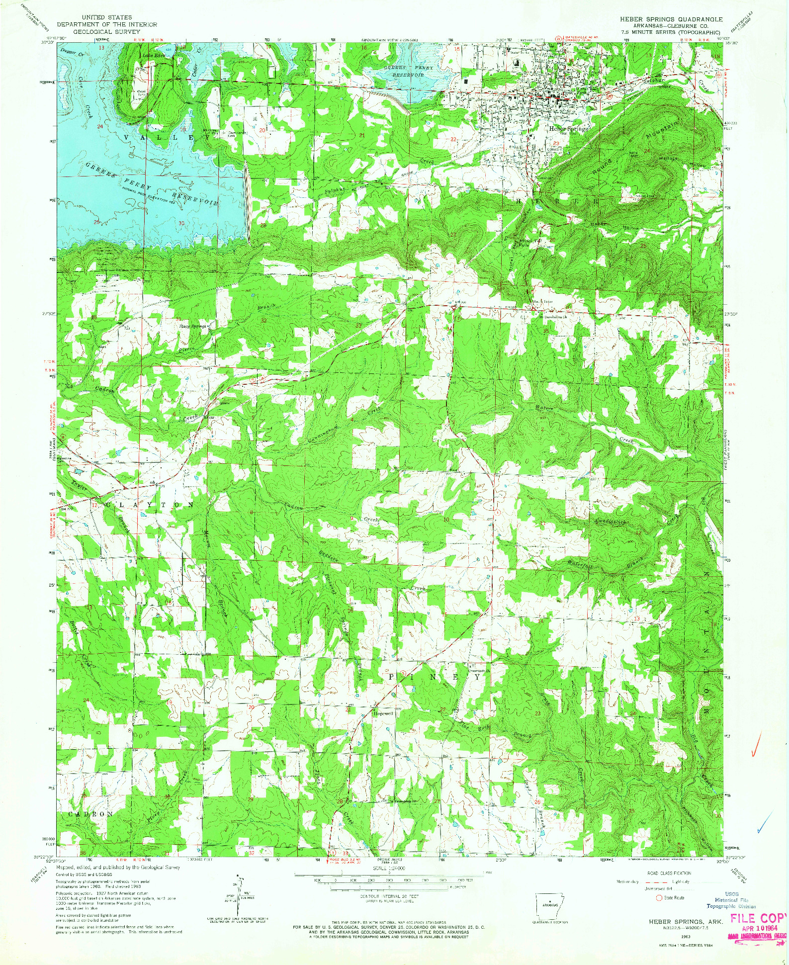 USGS 1:24000-SCALE QUADRANGLE FOR HEBER SPRINGS, AR 1963