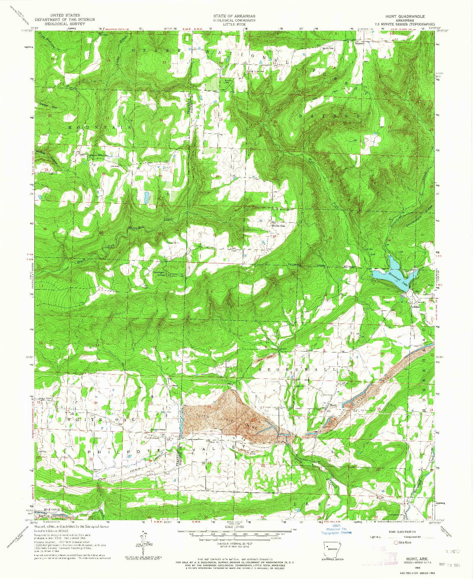 USGS 1:24000-SCALE QUADRANGLE FOR HUNT, AR 1963