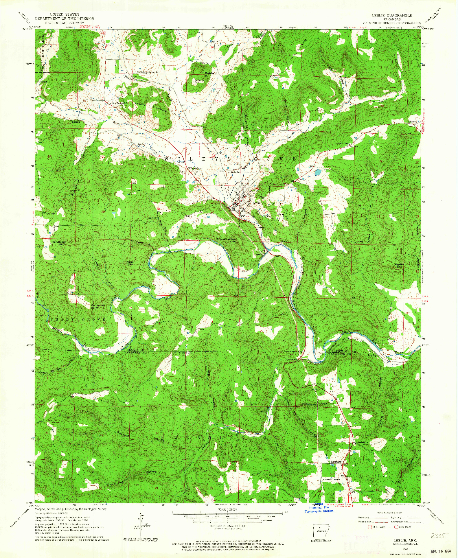 USGS 1:24000-SCALE QUADRANGLE FOR LESLIE, AR 1963