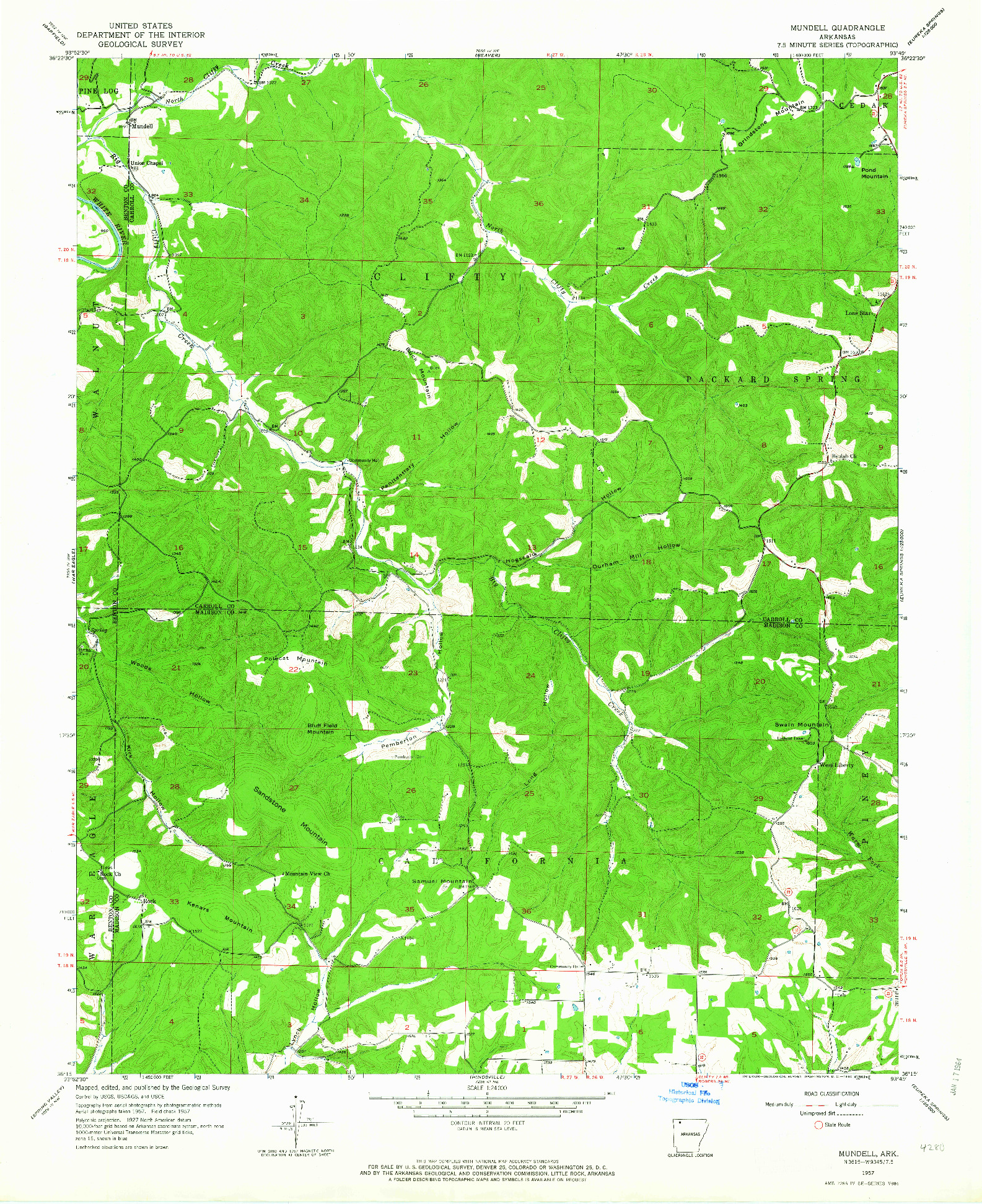 USGS 1:24000-SCALE QUADRANGLE FOR MUNDELL, AR 1957