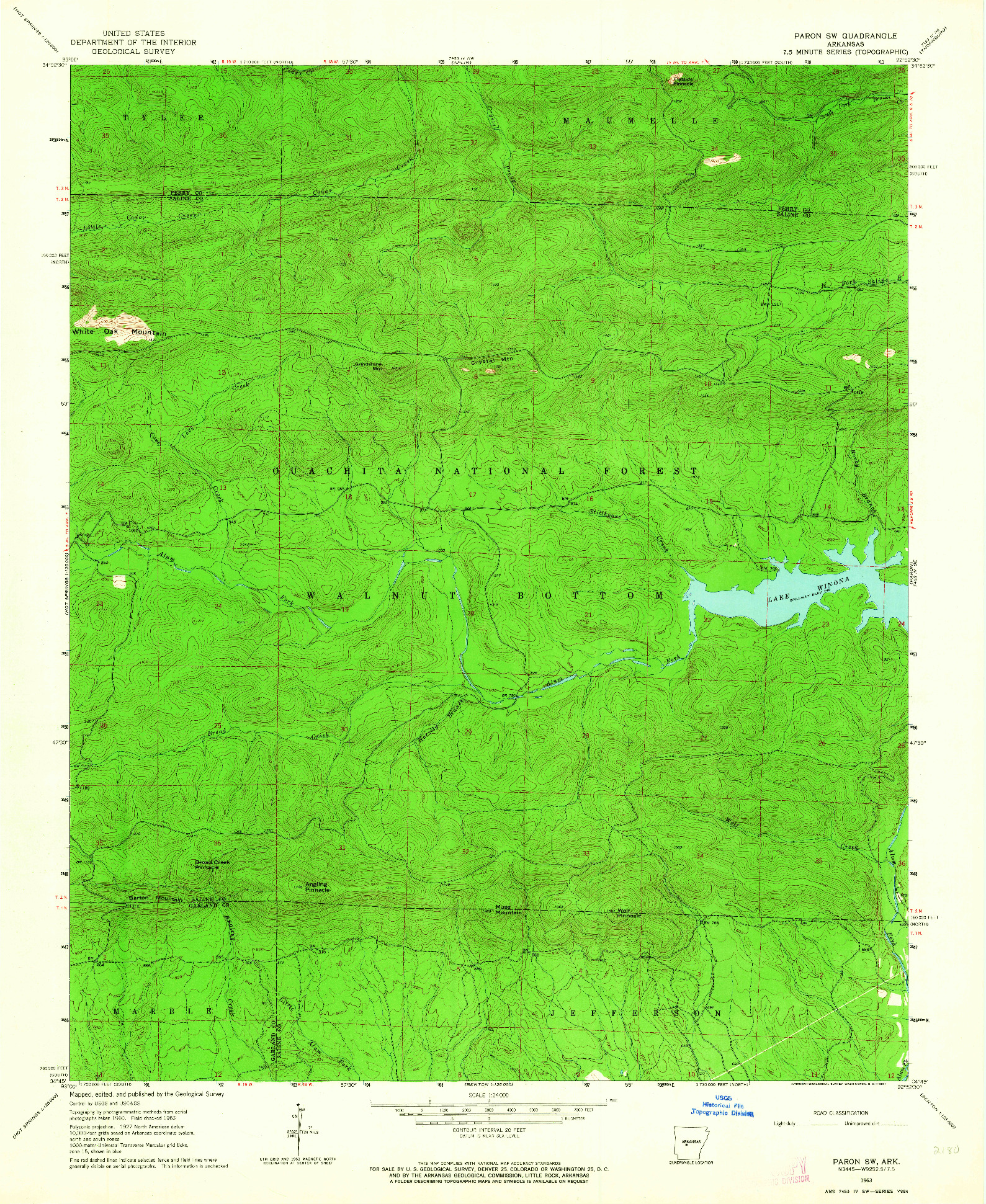 USGS 1:24000-SCALE QUADRANGLE FOR PARON SW, AR 1963