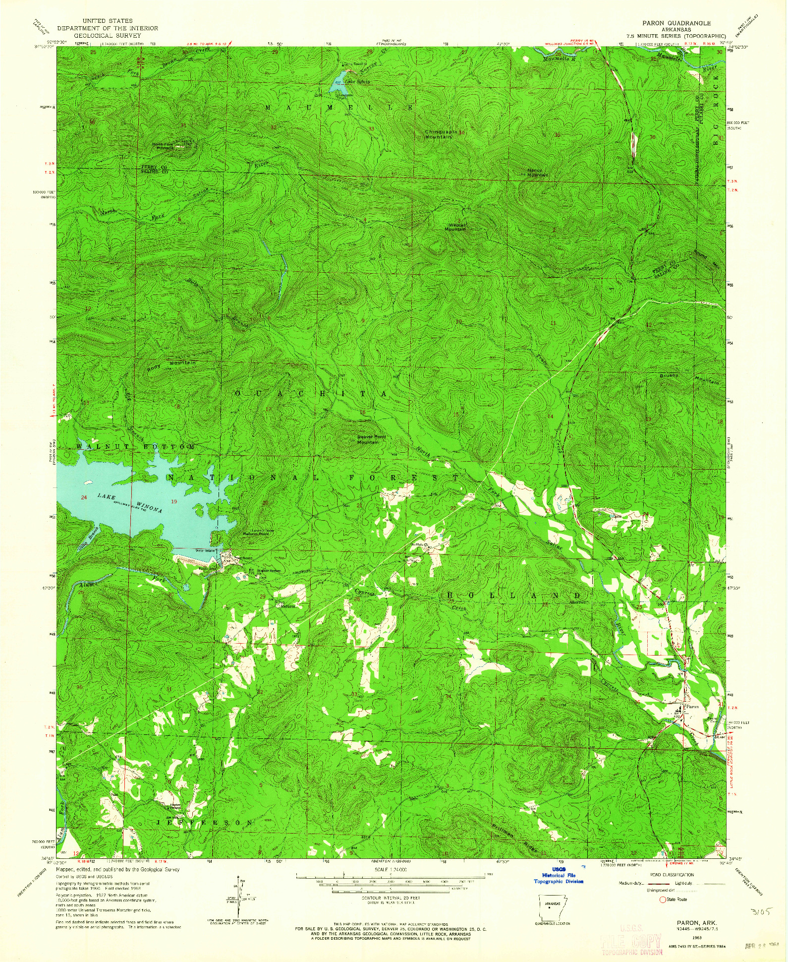 USGS 1:24000-SCALE QUADRANGLE FOR PARON, AR 1963