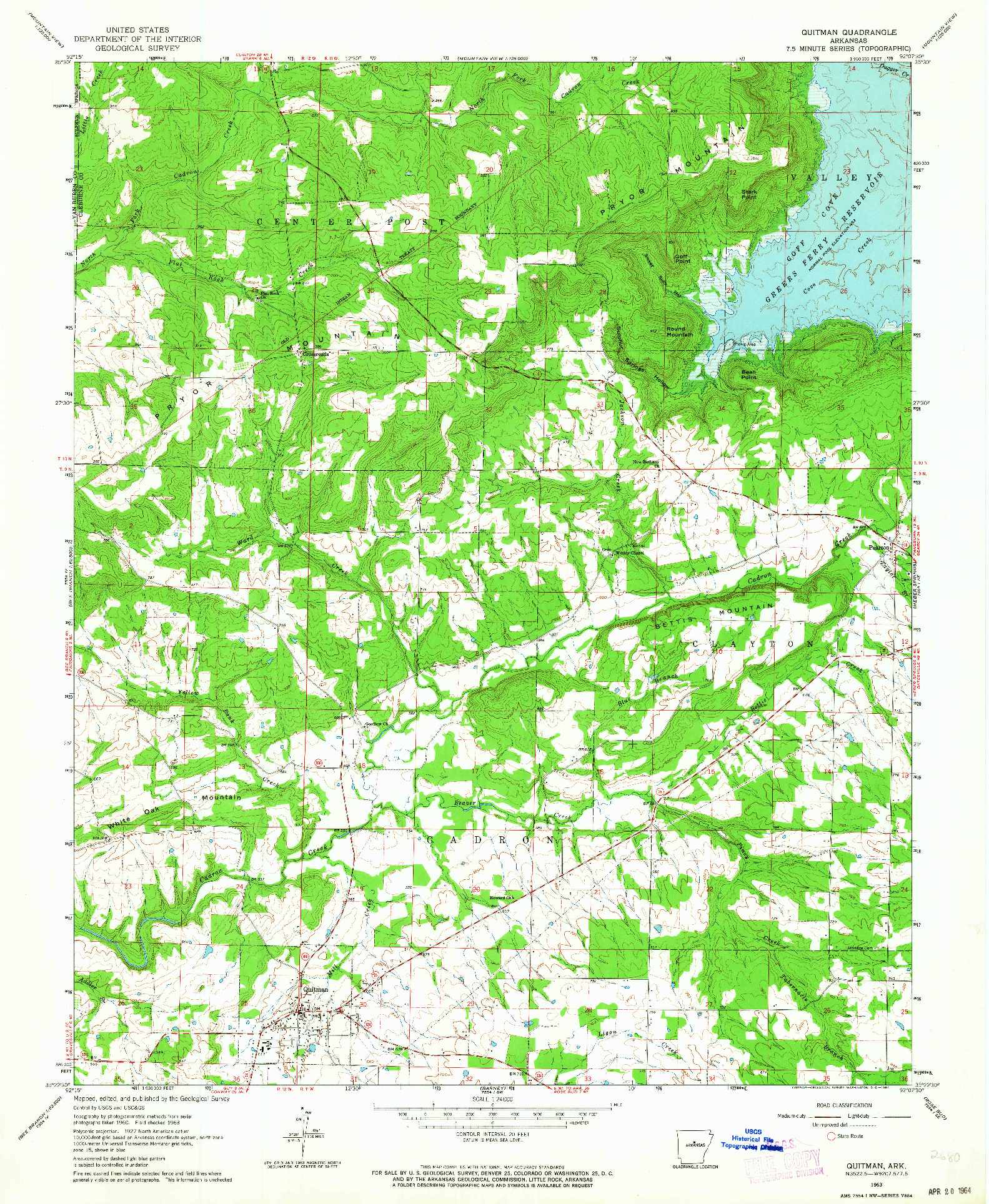 USGS 1:24000-SCALE QUADRANGLE FOR QUITMAN, AR 1963