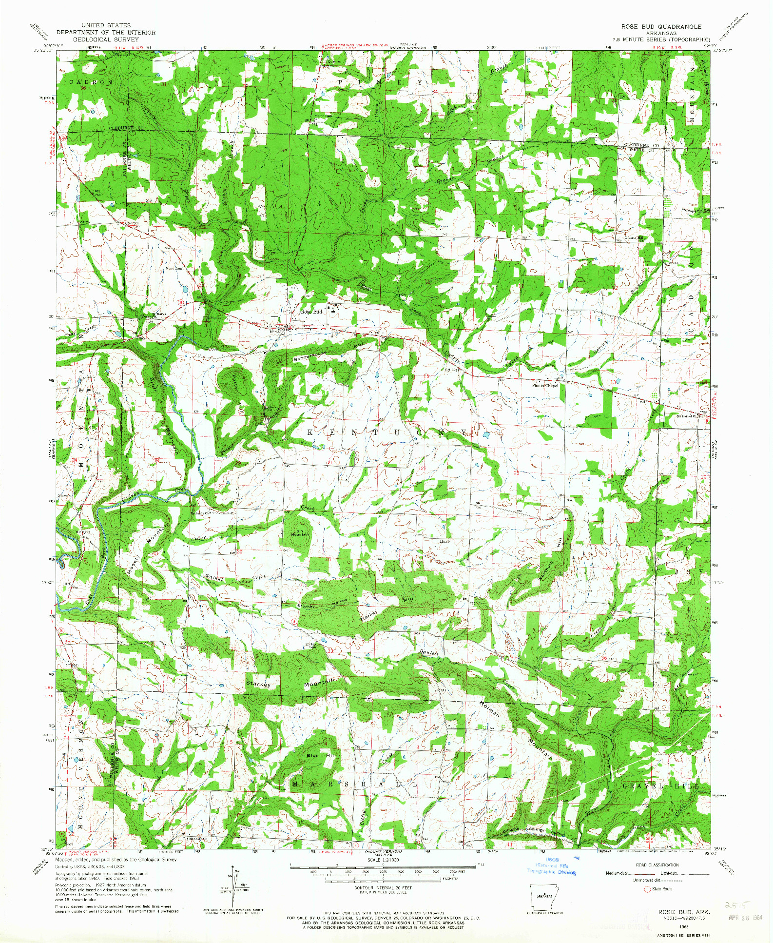 USGS 1:24000-SCALE QUADRANGLE FOR ROSE BUD, AR 1963