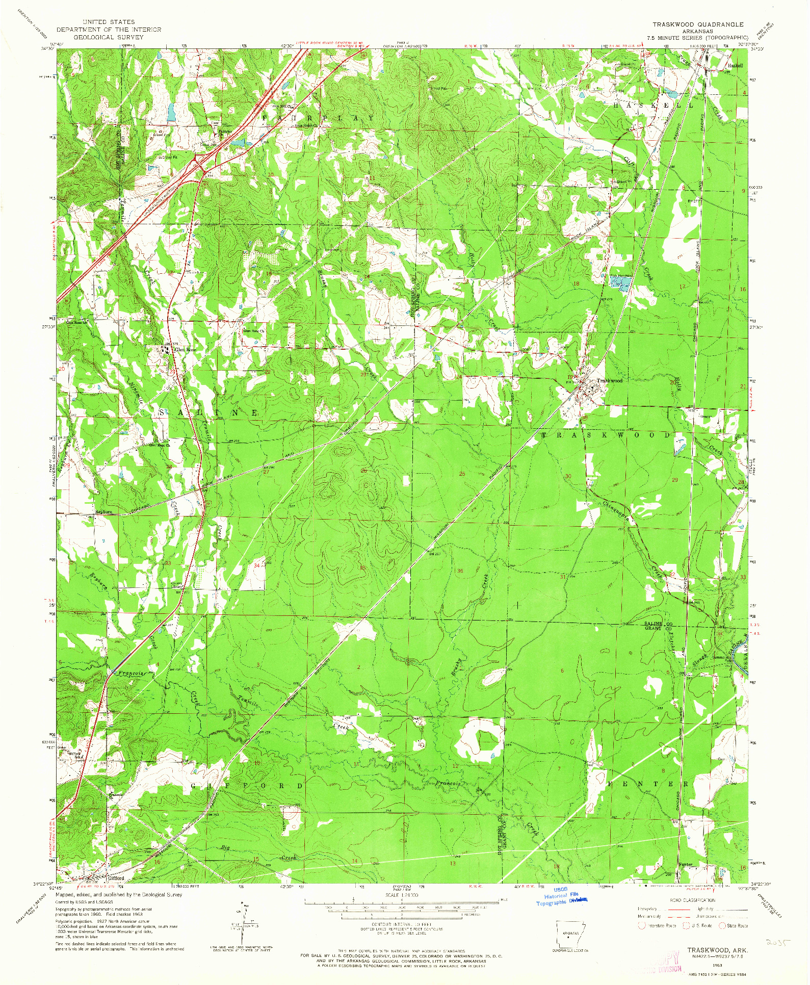 USGS 1:24000-SCALE QUADRANGLE FOR TRASKWOOD, AR 1963