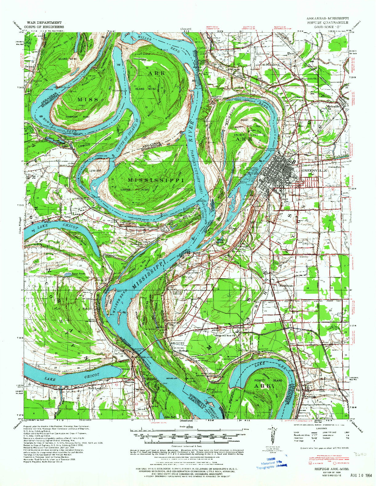 USGS 1:62500-SCALE QUADRANGLE FOR REFUGE, AR 1939