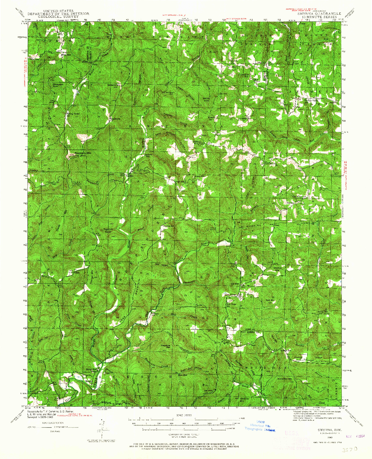 USGS 1:62500-SCALE QUADRANGLE FOR SMYRNA, AR 1940