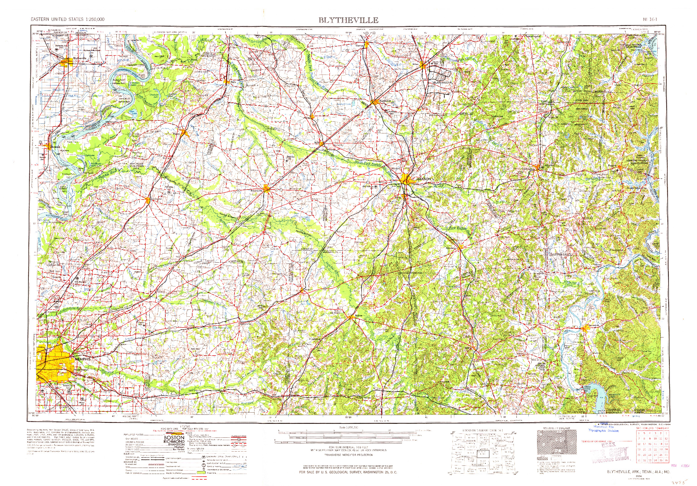 USGS 1:250000-SCALE QUADRANGLE FOR BLYTHEVILLE, AR 1956