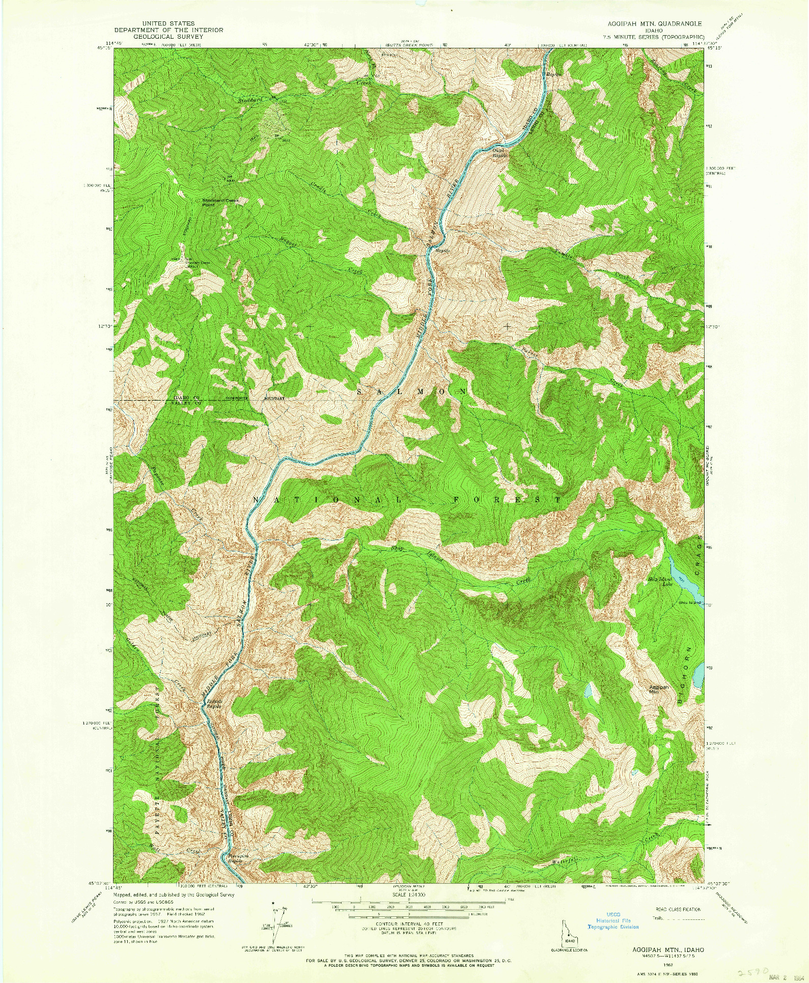 USGS 1:24000-SCALE QUADRANGLE FOR AGGIPAH MTN, ID 1962