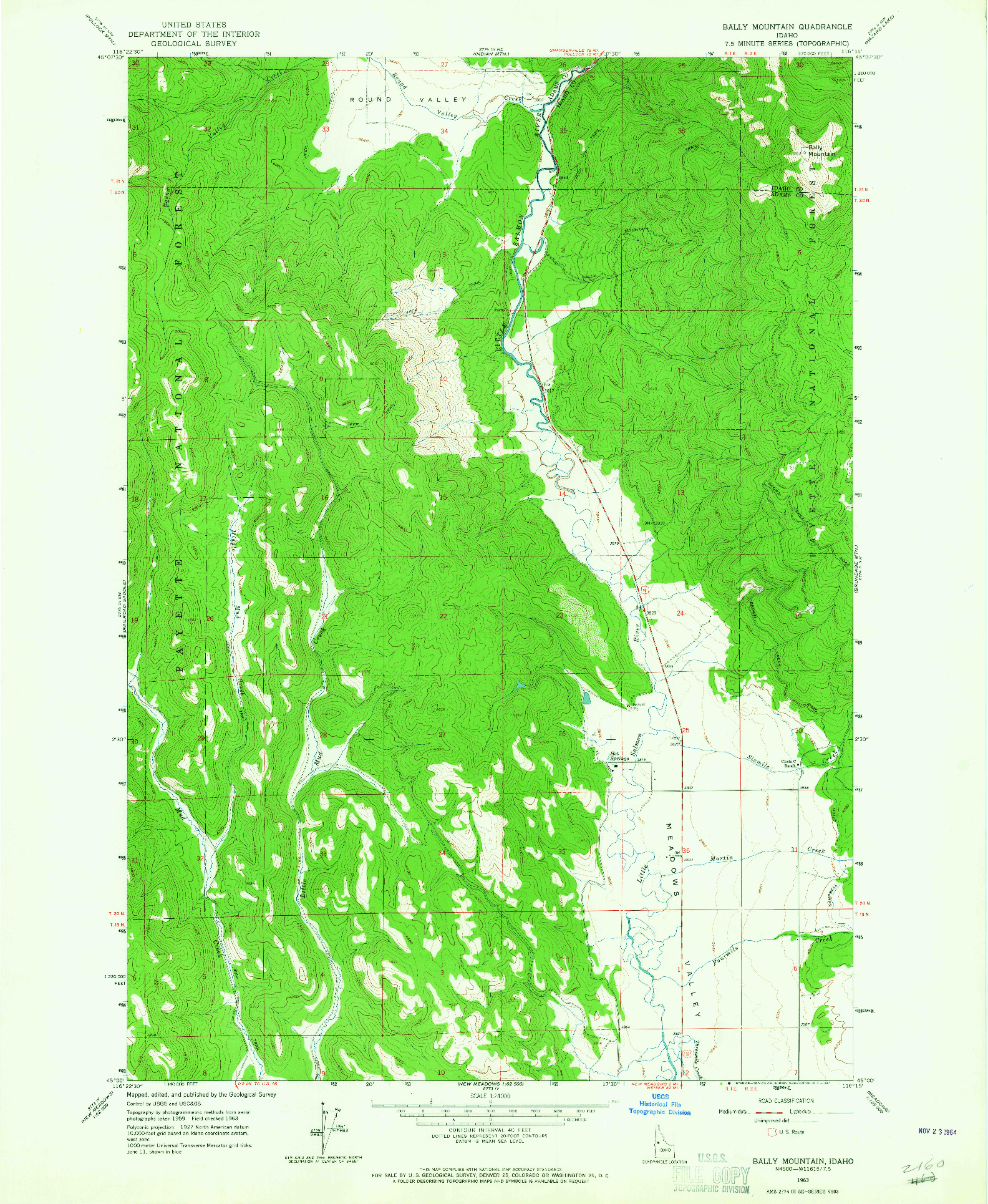 USGS 1:24000-SCALE QUADRANGLE FOR BALLY MOUNTAIN, ID 1963