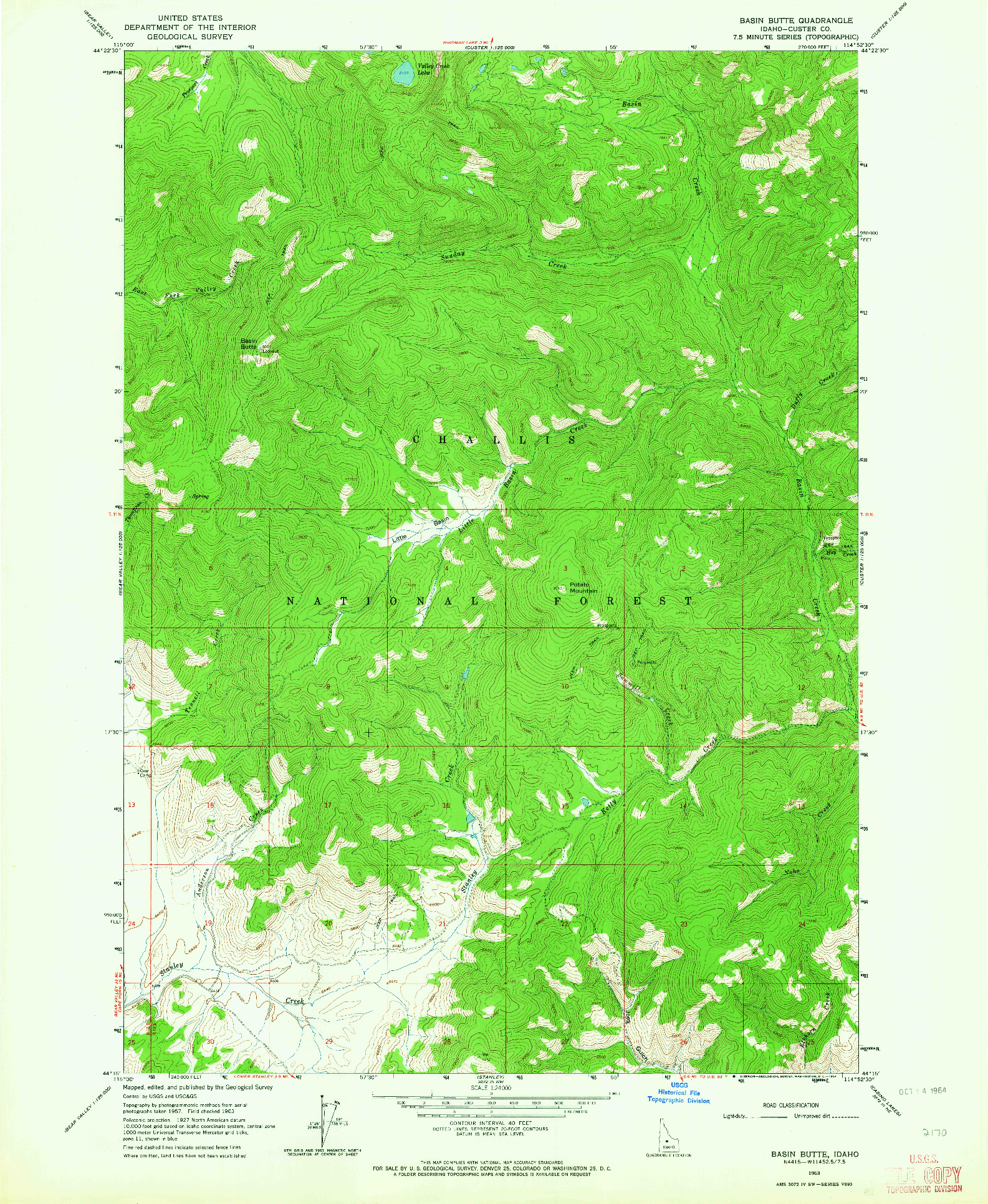 USGS 1:24000-SCALE QUADRANGLE FOR BASIN BUTTE, ID 1963