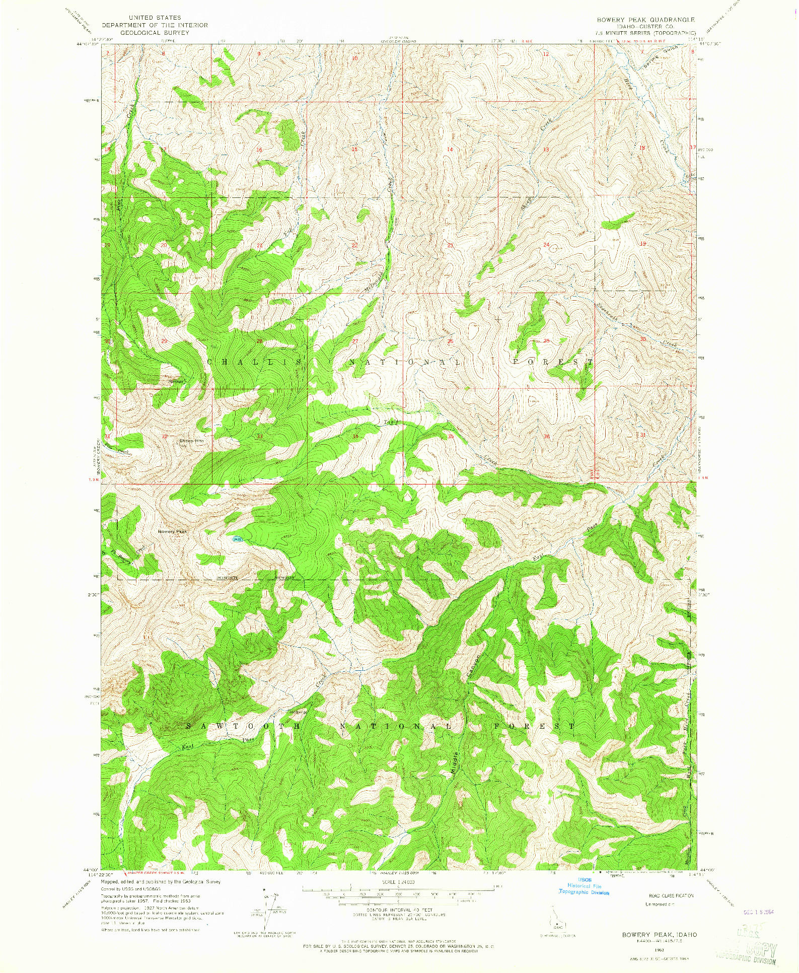 USGS 1:24000-SCALE QUADRANGLE FOR BOWERY PEAK, ID 1963