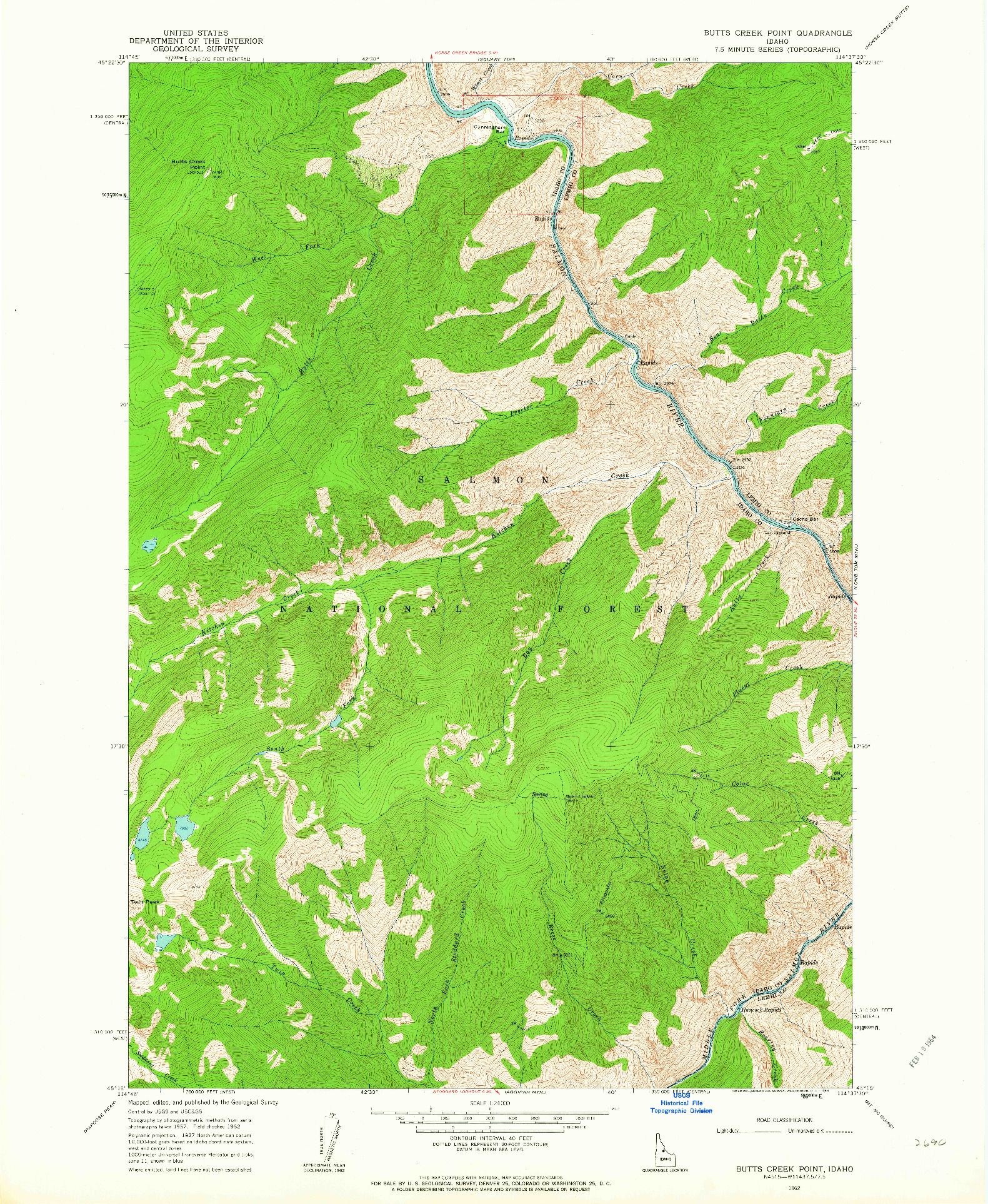 USGS 1:24000-SCALE QUADRANGLE FOR BUTTS CREEK POINT, ID 1962