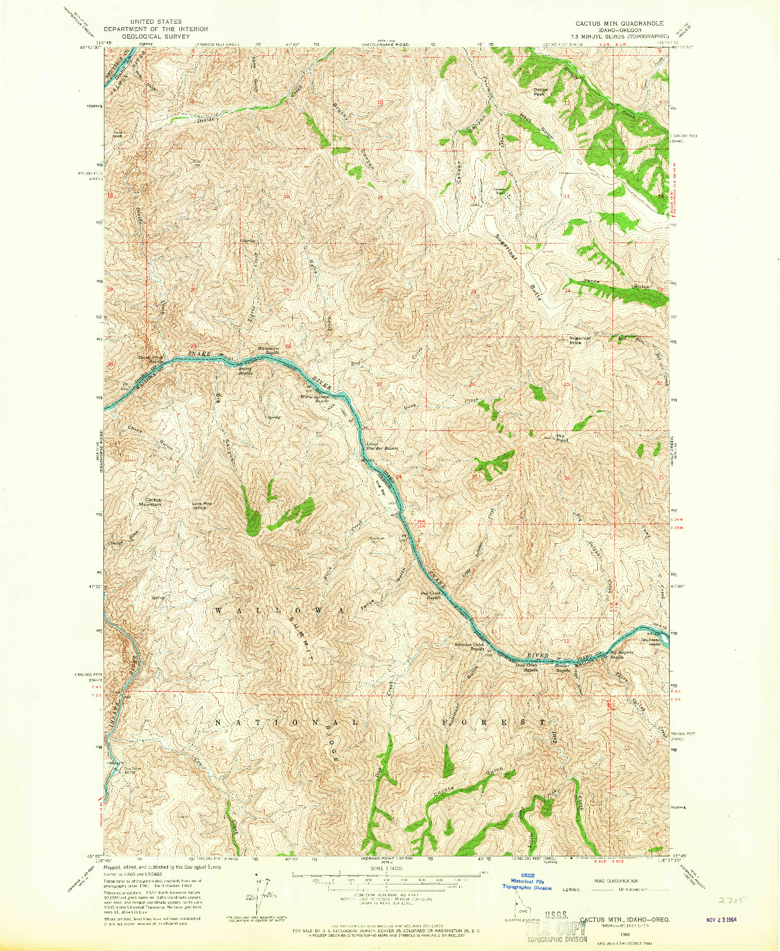 USGS 1:24000-SCALE QUADRANGLE FOR CACTUS MTN, ID 1963